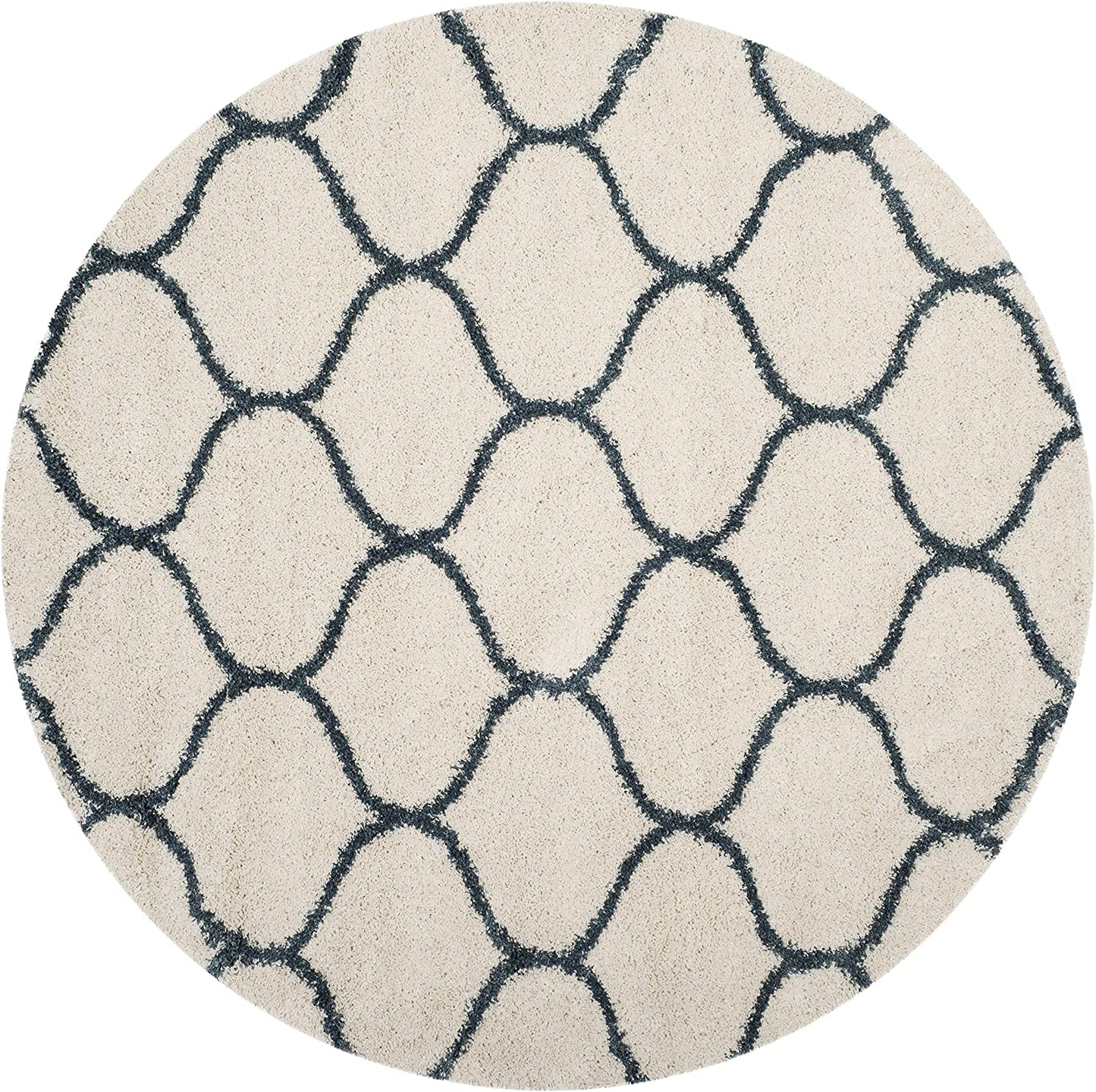 Moroccan Pattern Ivory Slate Blue Plush Area Rug