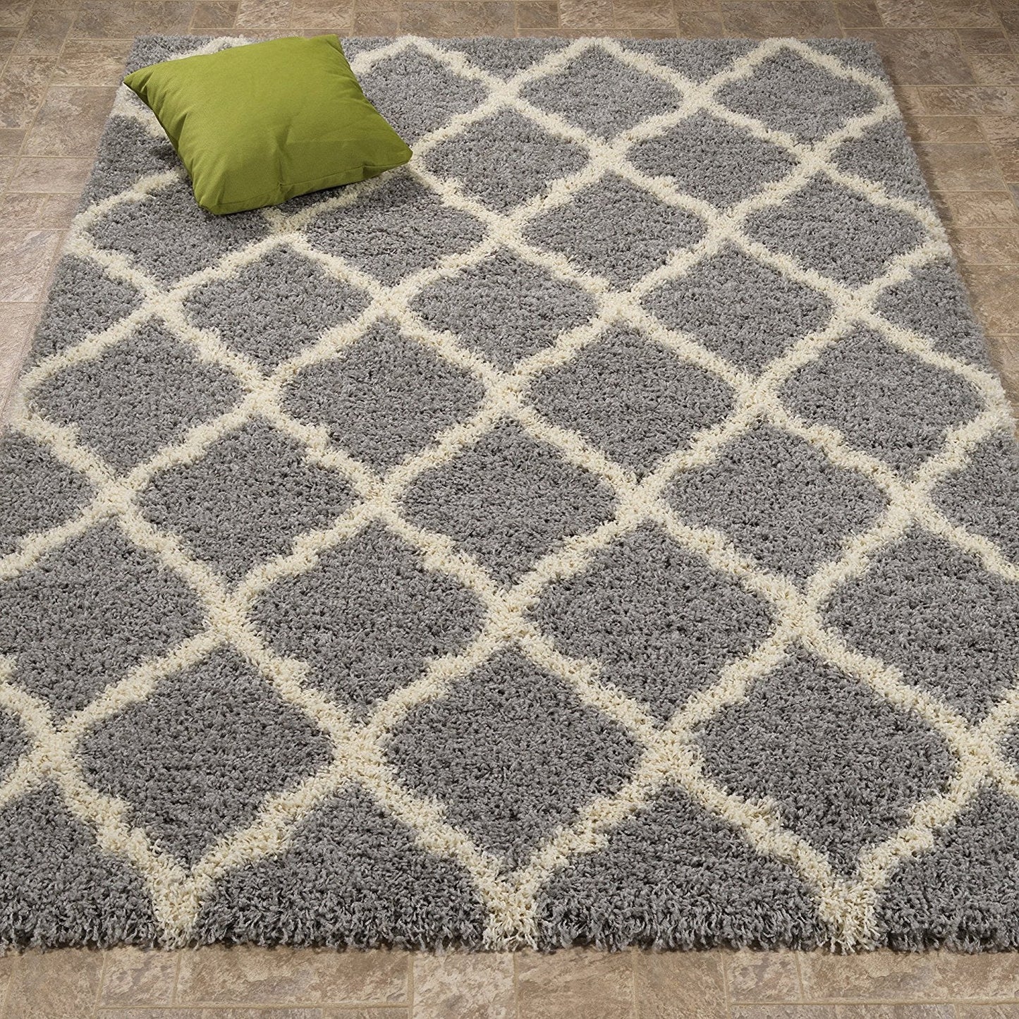 Gray Soft White Shag Trellis Area Rugs