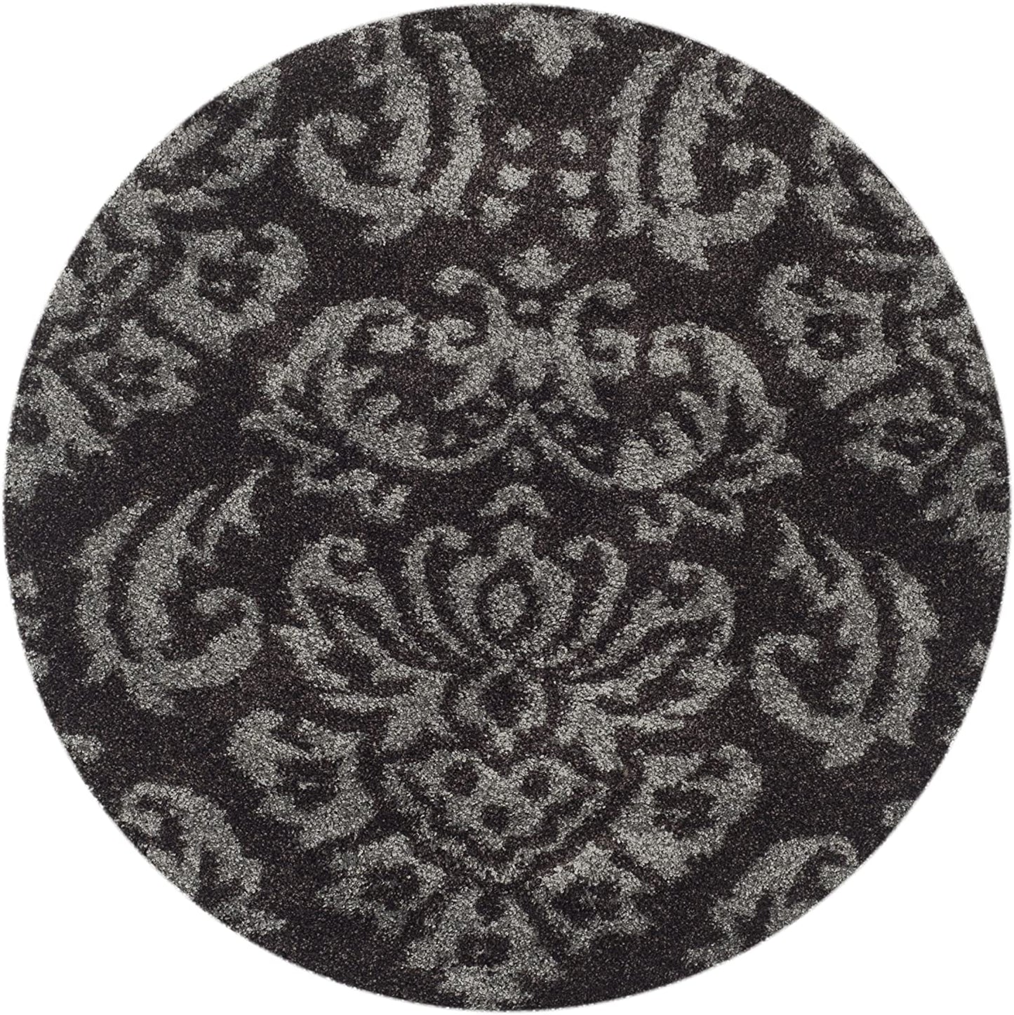 Damask Plush 1.2-inch Thick Area Rug, Dark Brown / Smoke