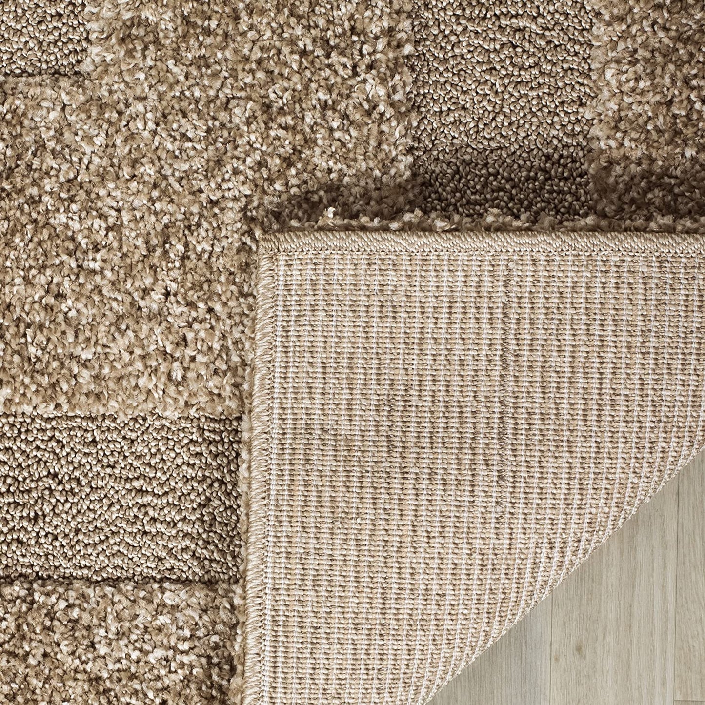 Box Border Beige Thick Plush Shag Area Rug