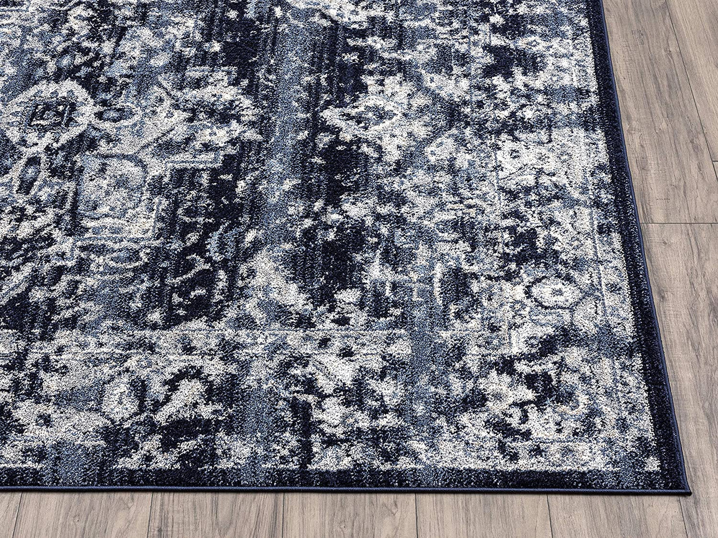Vintage Navy & Ivory Traditional Turkish Medallion Distressed Rug