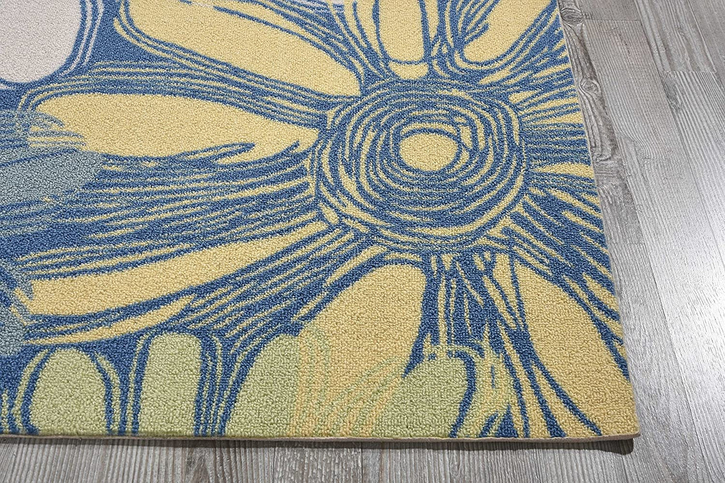 Floral Blue Yellow Indoor/Outdoor Blue Area Rug