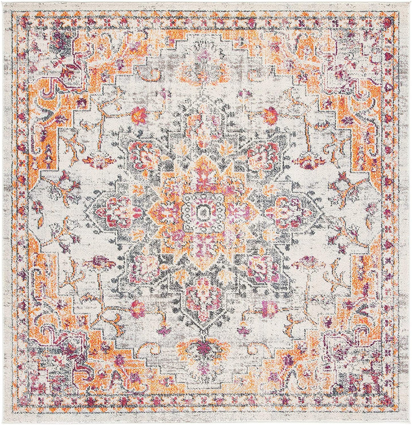 Boho Chic Medallion Distressed Soft Area Rug, Beige / Orange