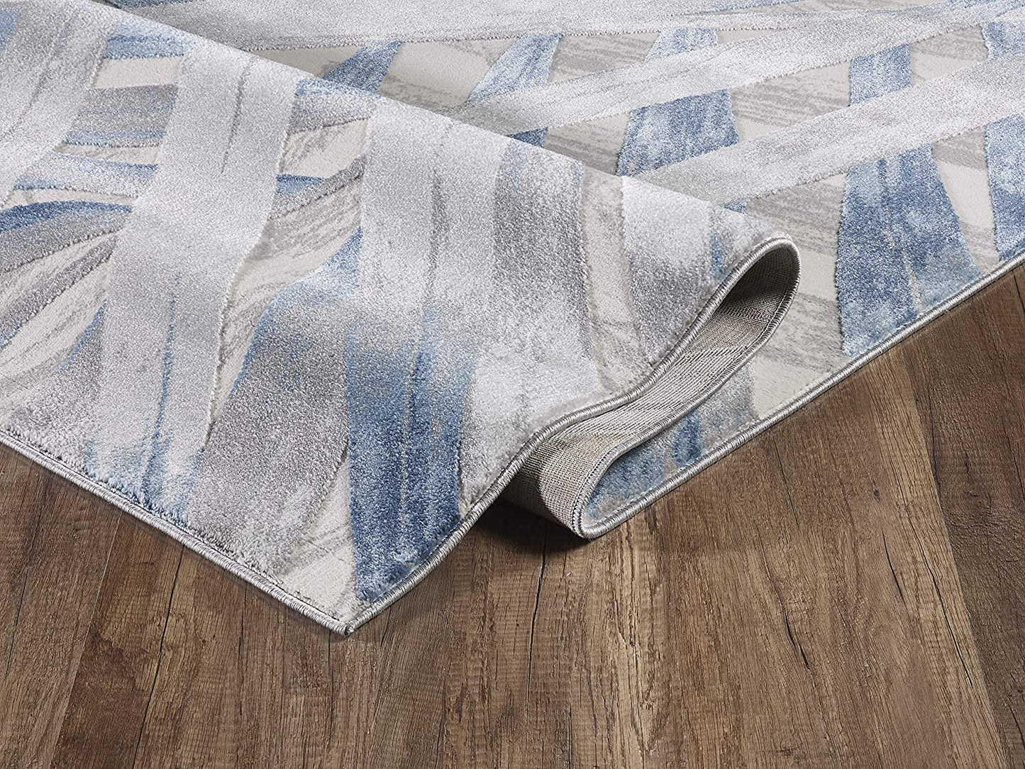 Blue Grey & Beige Floral Palm Leaf Pattern Modern Eclectic Rug