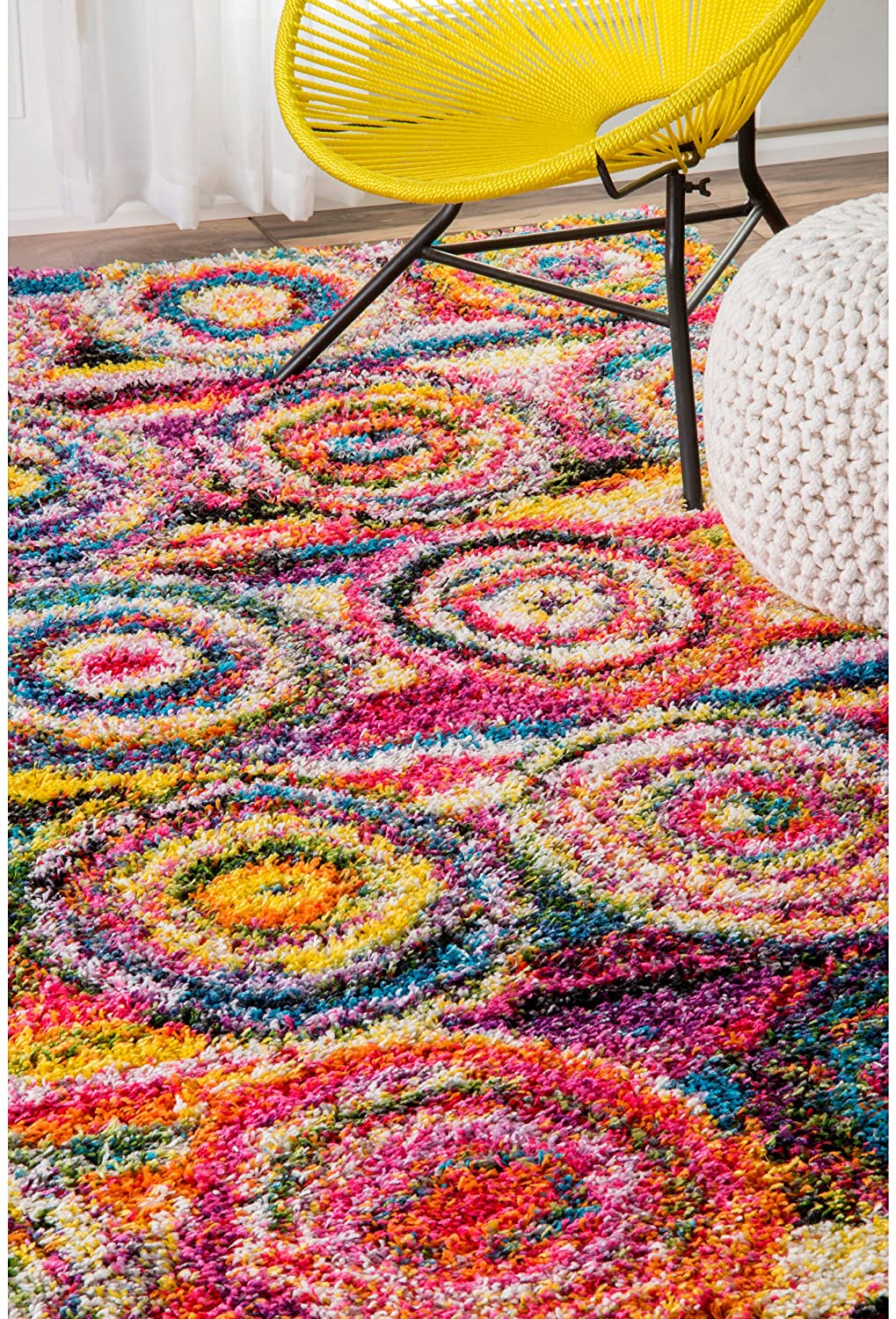 Kindra Circles Shag Area Rug - Multi