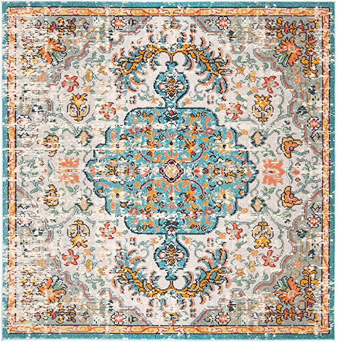 Boho Chic Vintage Medallion Distressed Area Rug, Grey/Light Blue