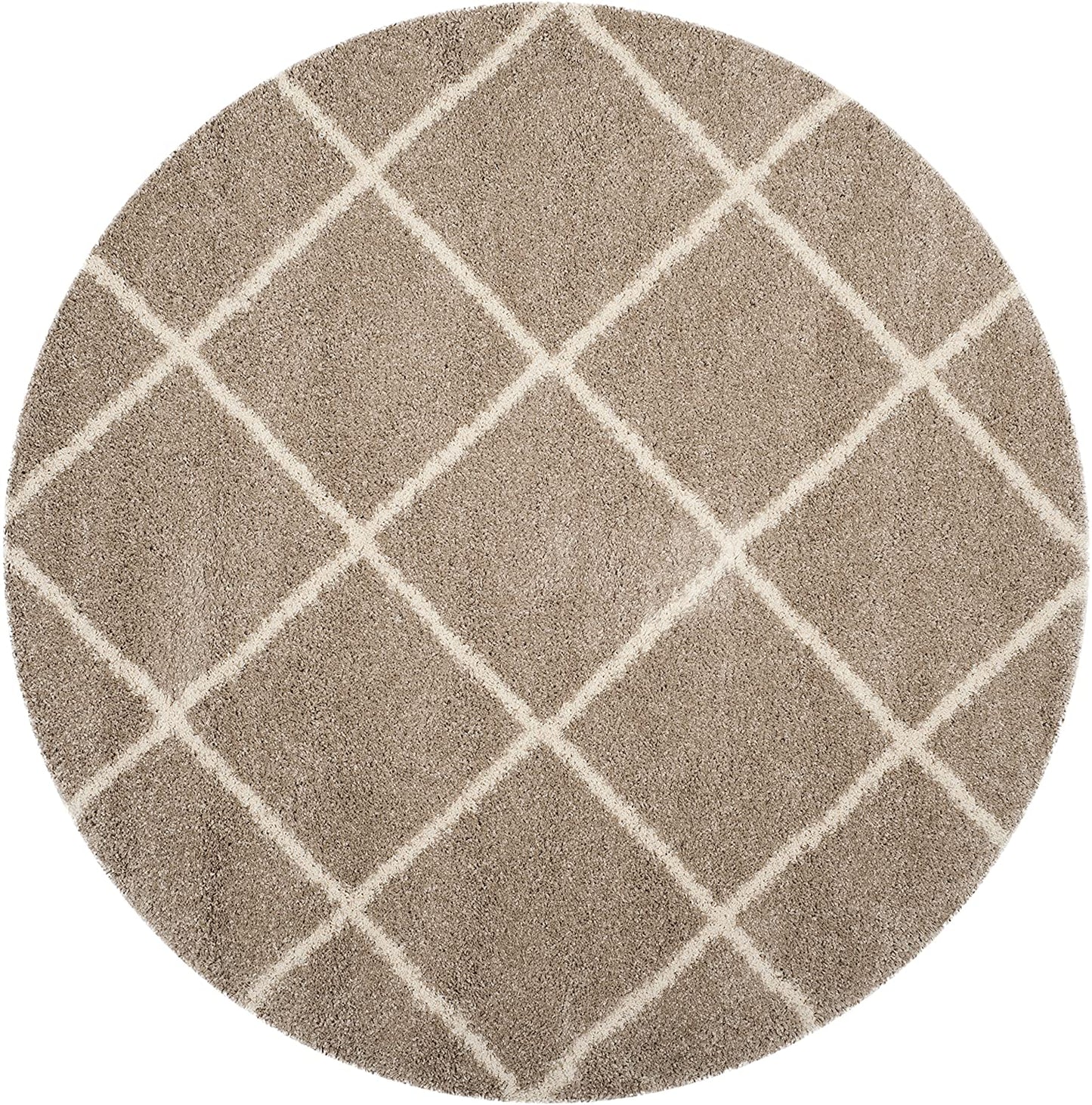 Diamond Trellis Beige/Ivory Soft Plush Shag Area Rug 2-inch Thick
