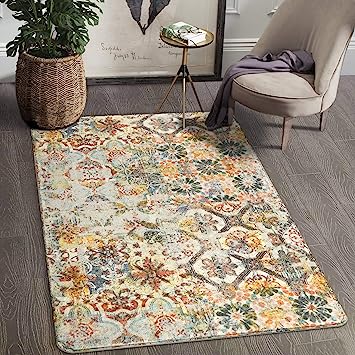 Floral Medallion Collection Round Non-Slip Distressed Vintage Area Rug