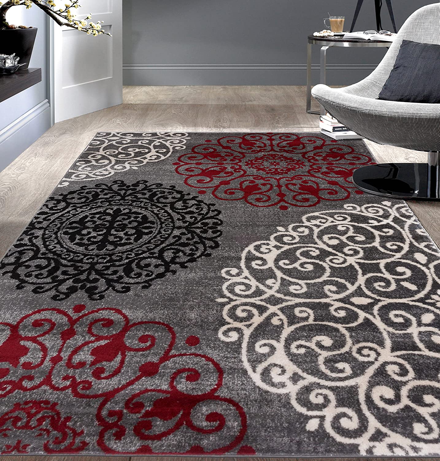 Contemporary Modern Floral Area Rug Black