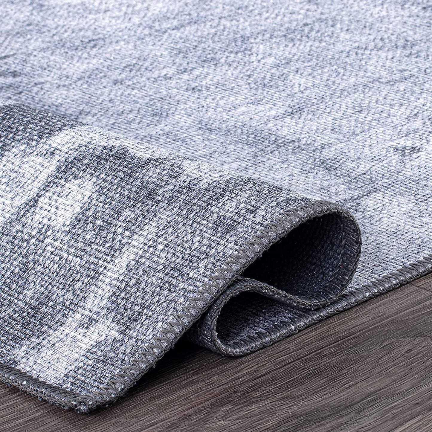 Distressed Abstract Flat Weave Machine Washable Area Rug Gray