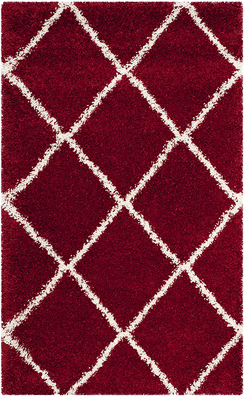 Diamond Trellis Red/Ivory Soft Plush Shag Area Rug 2-inch Thick