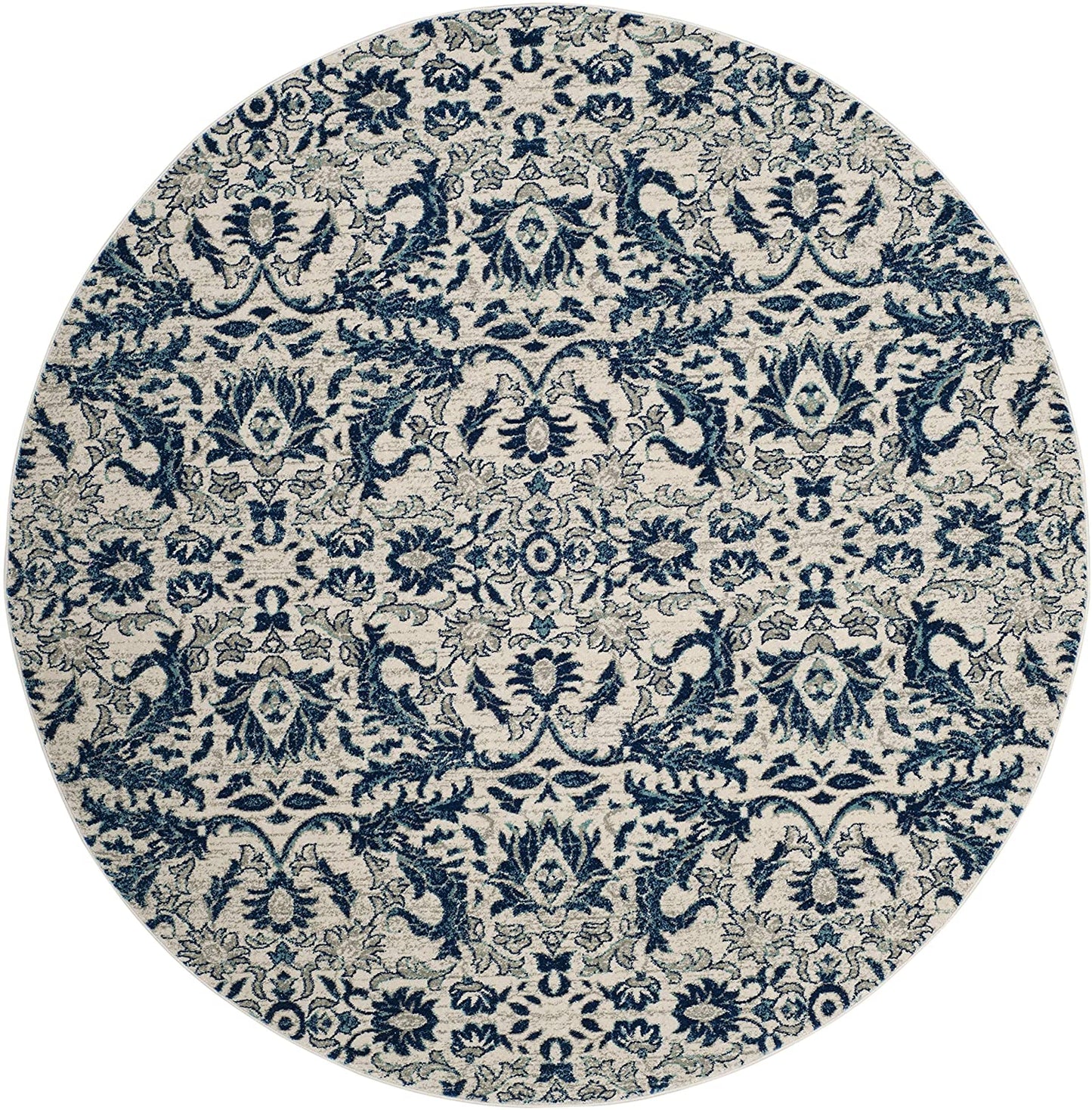 Evoke CollectionNon-Shedding Stain Resistant Living Room Bedroom Area Rug Ivory / Blue