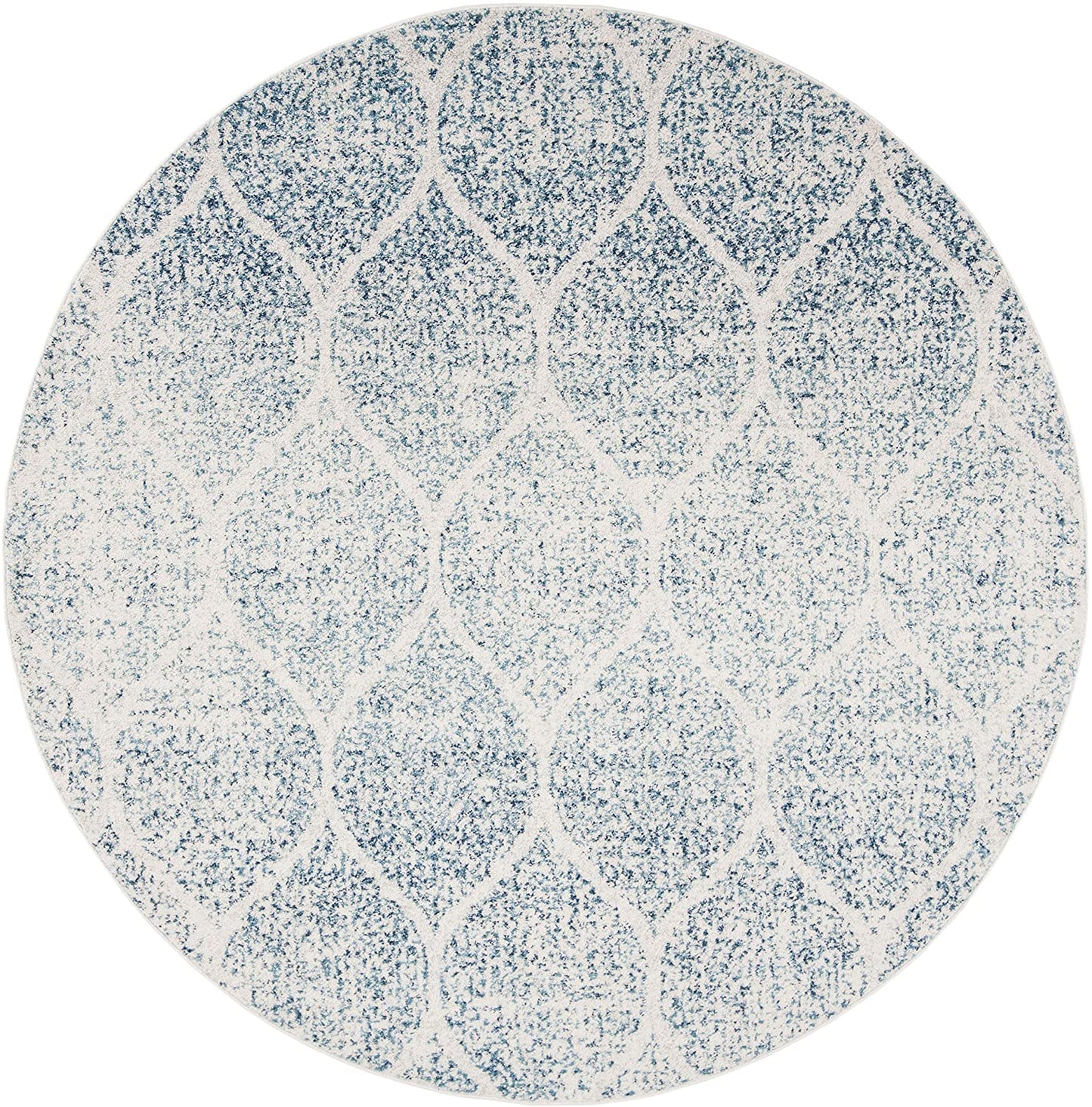Geometric Trellis Distressed Cream/Turquoise Soft Area Rug