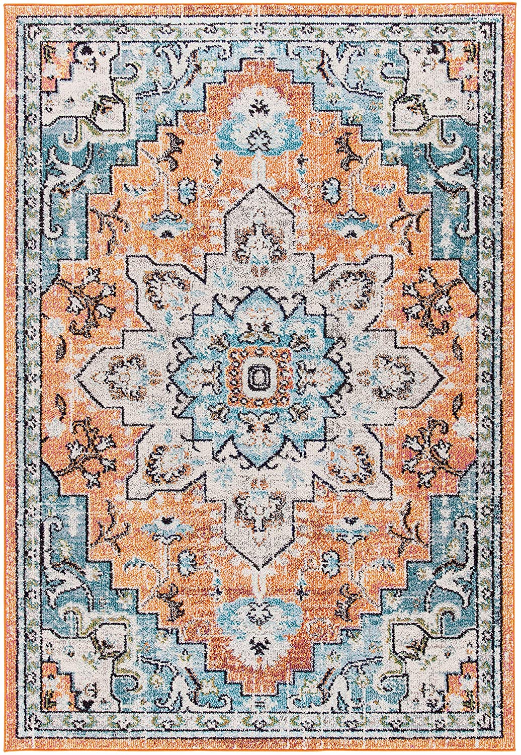 Boho Chic Medallion Distressed Soft Area Rug, Orange / Teal