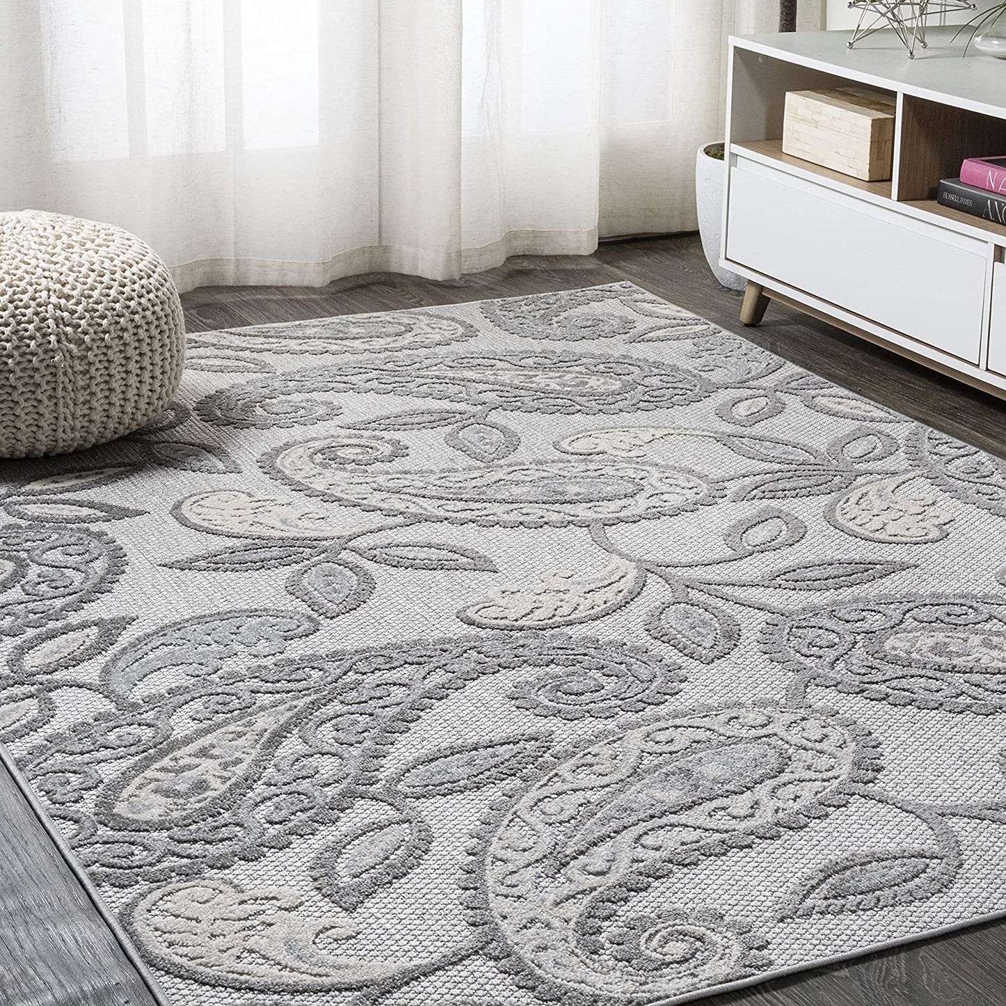 Julien Paisley High-Low Soft Area Rug Indoor Blue/Light Gray