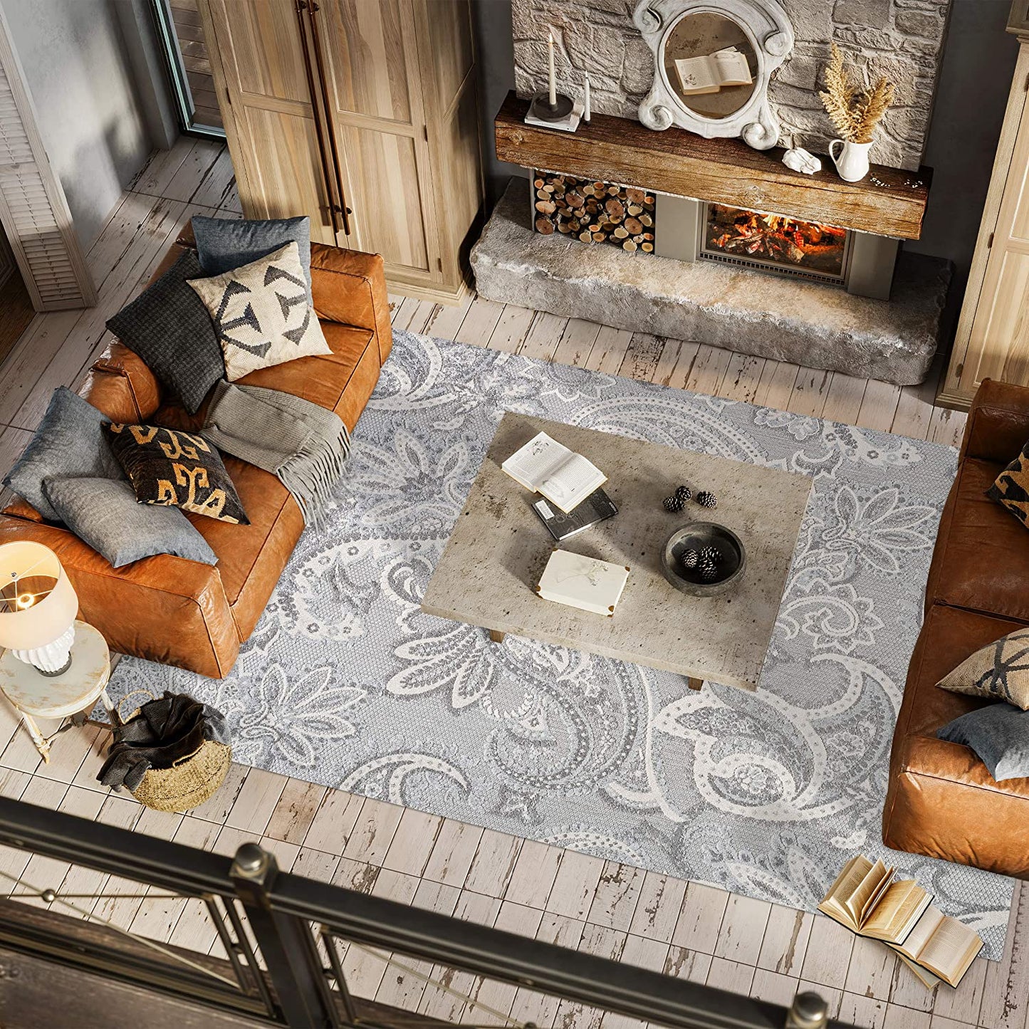 Gordes Paisley Indoor/Outdoor Light Gray/Ivory Rug