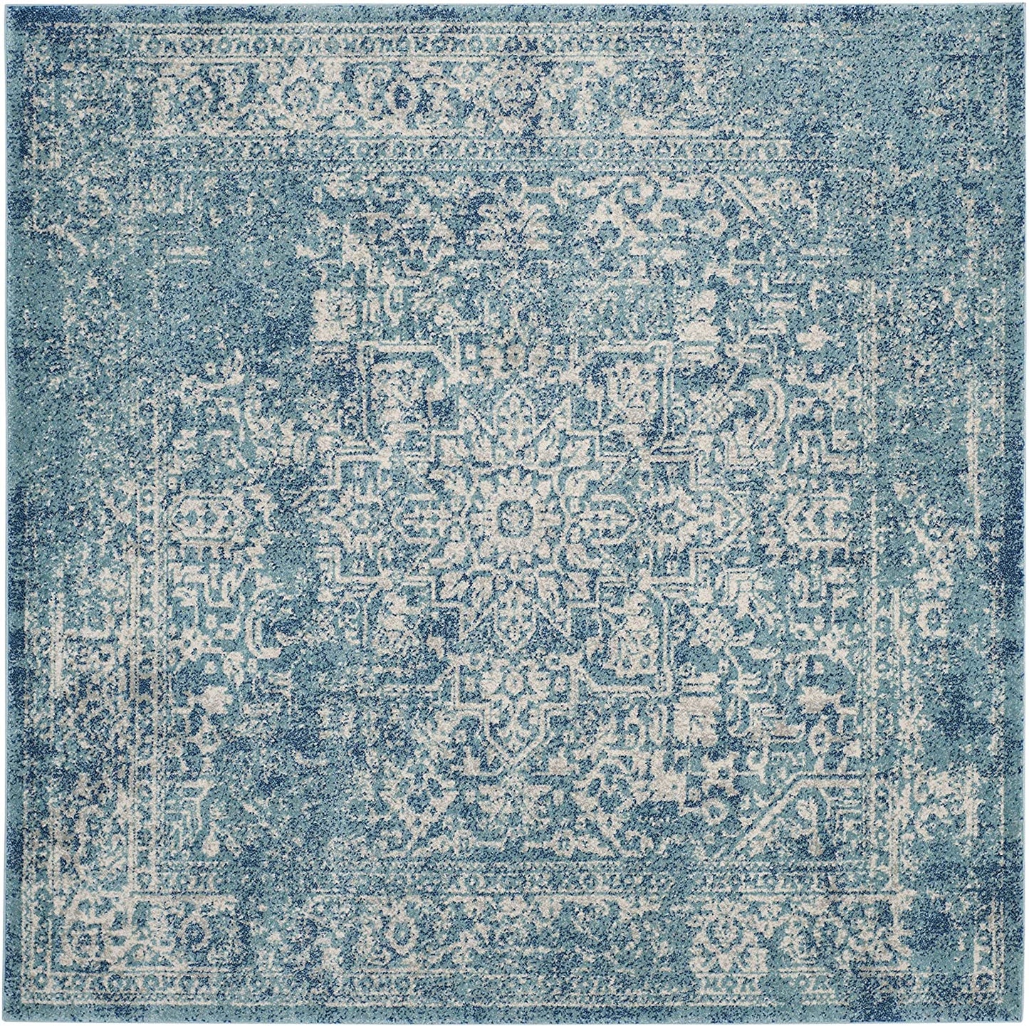 Vintage Oriental Blue and Ivory Soft Area Rug