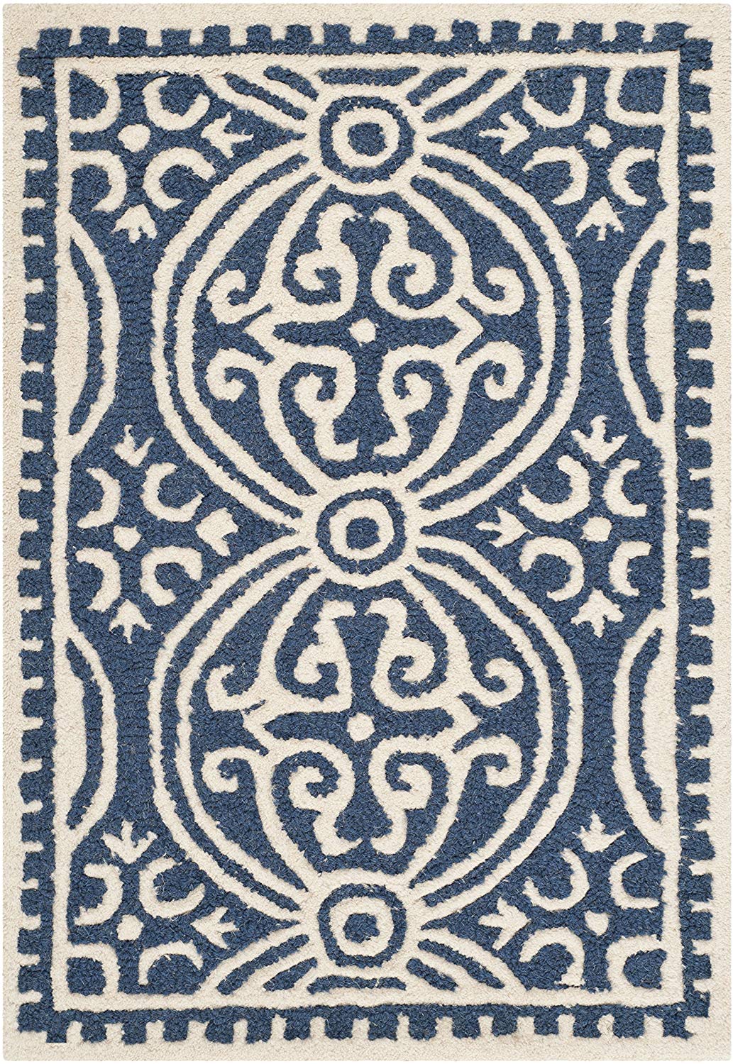 Handcrafted Geometric Navy Blue Ivory Premium Wool Soft Area Rug