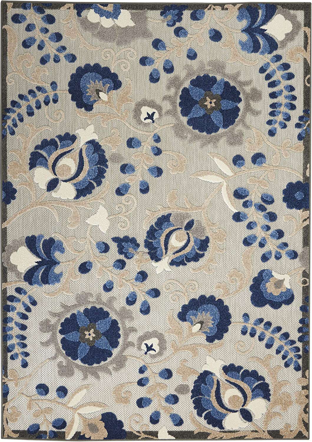 Indoor/Outdoor Floral Natural/Blue Area Rug