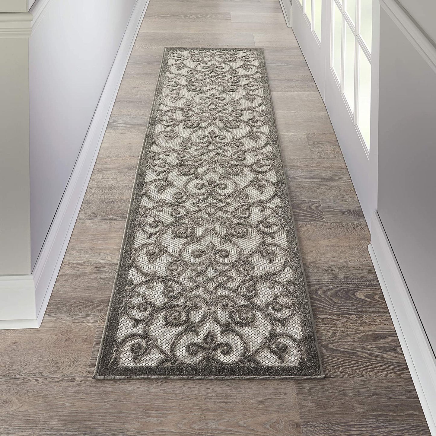 Floral Grey Charcoal Indoor/Outdoor Area Rug