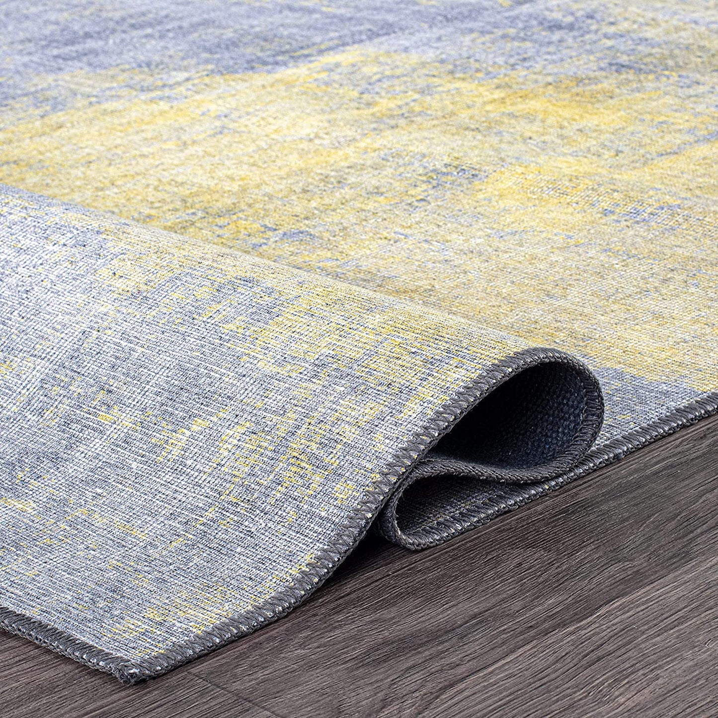 Contemporary Abstract Stain Resistant Flat Weave Eco Friendly Premium Recycled Machine Washable Area Rug 5'x7' Yellow