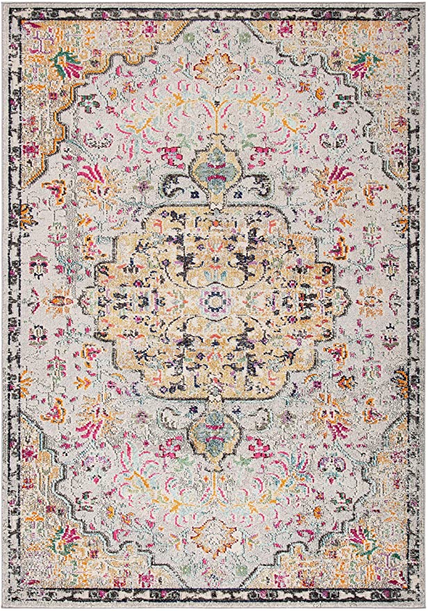 Boho Chic Vintage Medallion Distressed Area Rug, Grey/Gold