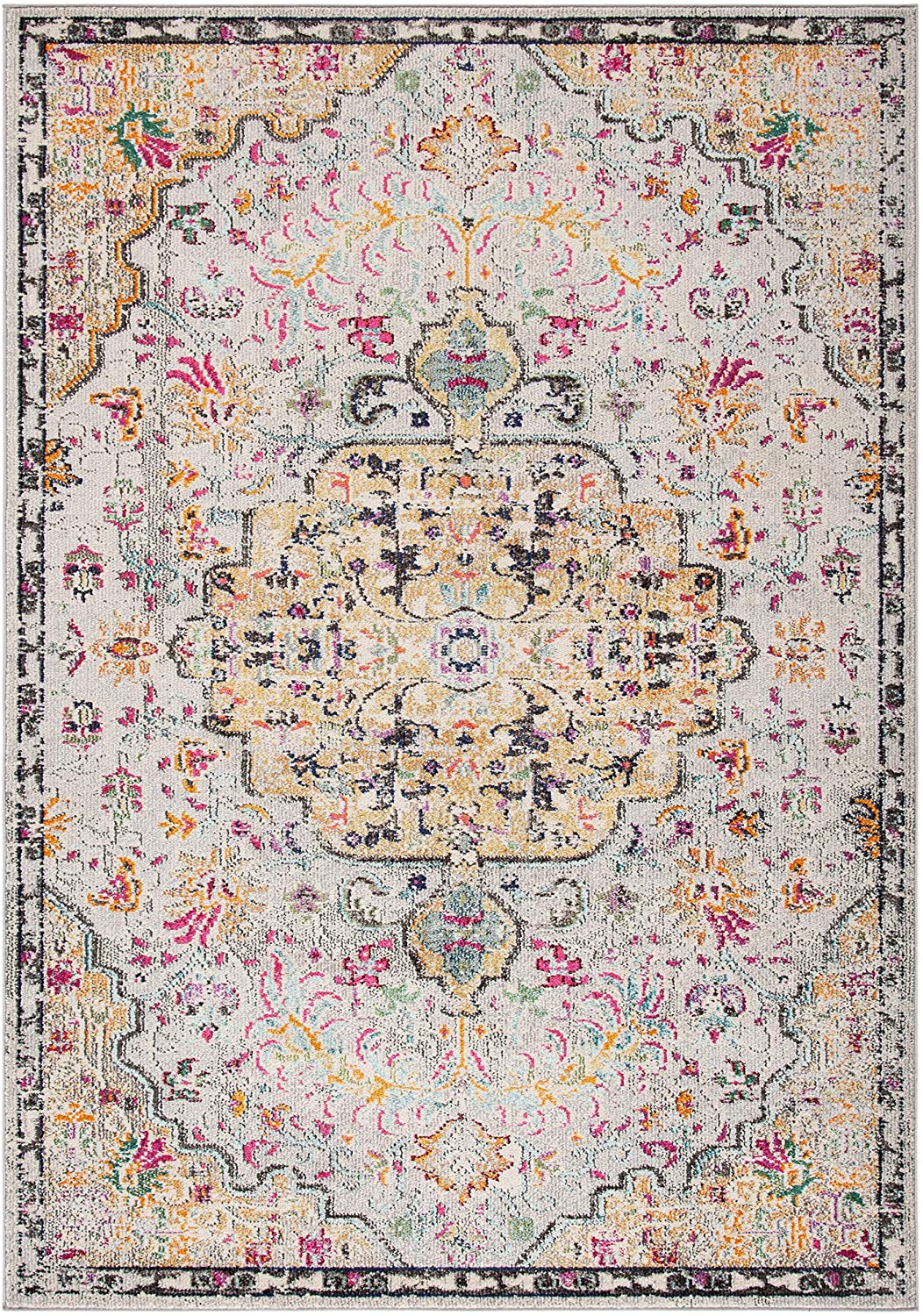 Boho Chic Medallion Distressed Soft Area Rug Grey / Gold