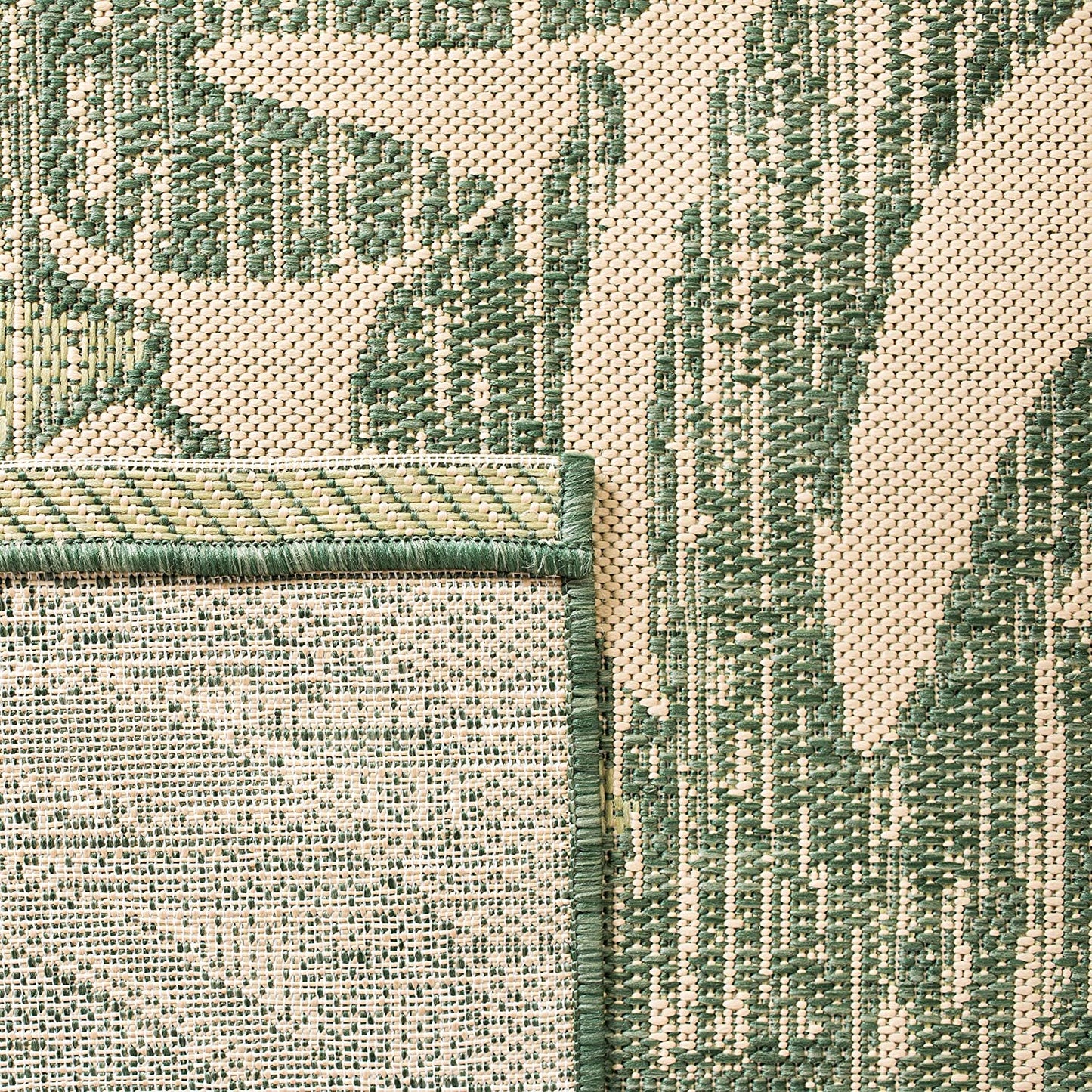 Courtyard Collection Indoor/ Outdoor Non-Shedding Stain Resistant Patio Backyard Soft Area Rug Beige / Green