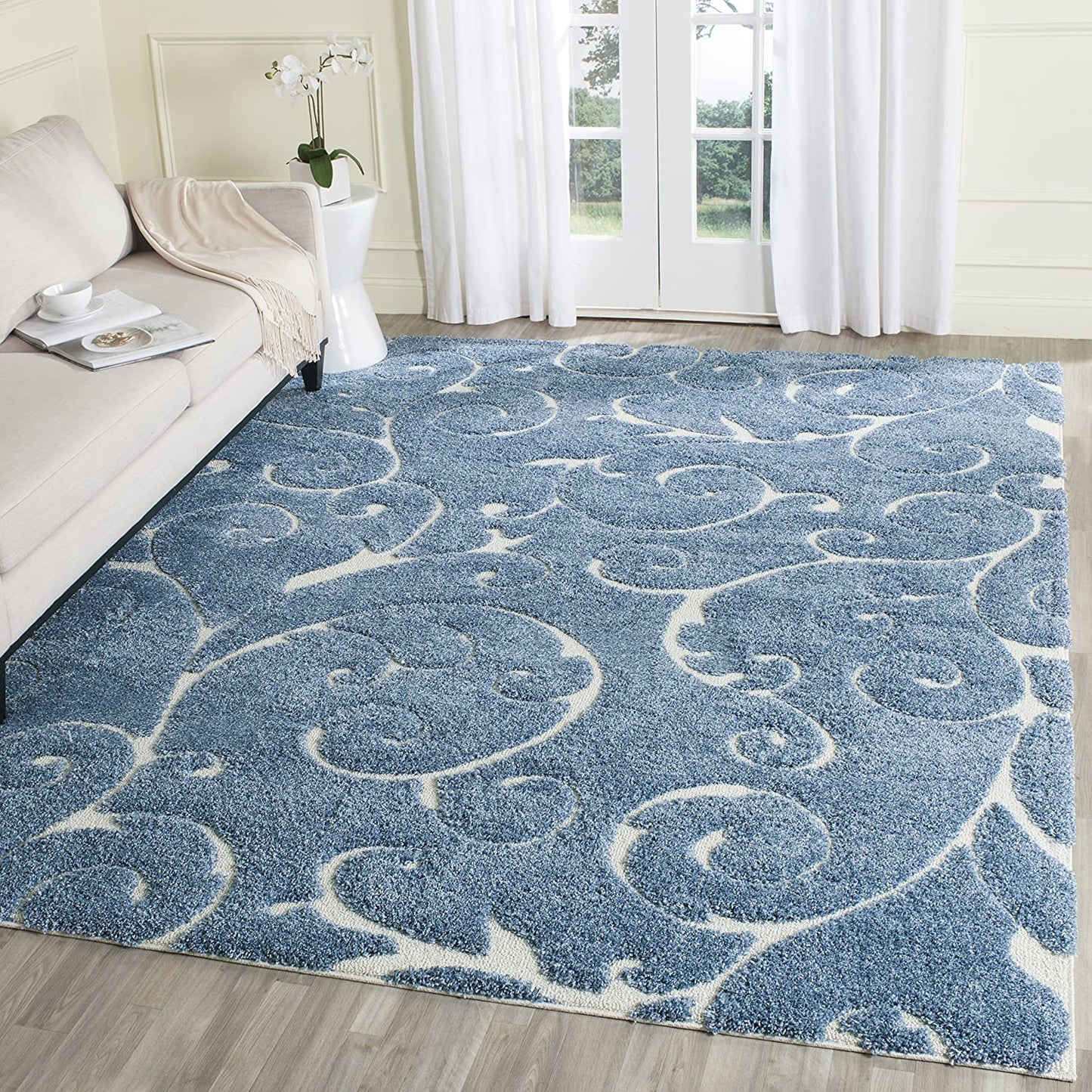 Premium Swirl Thick Plush light Blue/cream Area Shag Rug