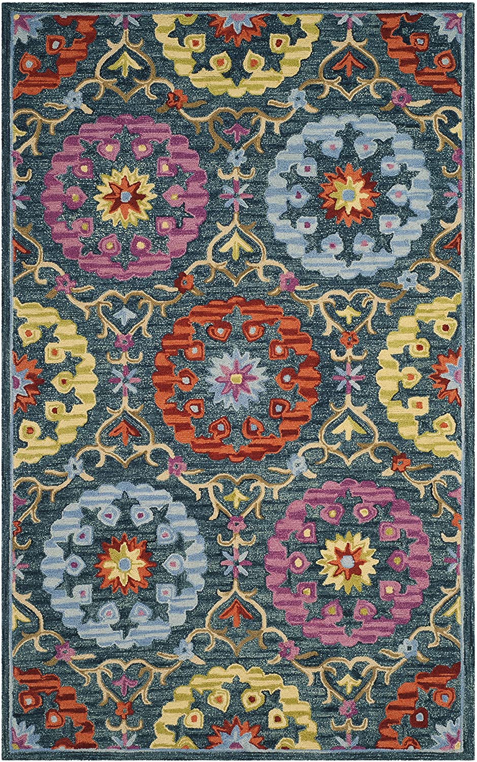 Hand-Hooked Boho Premium Wool Soft Area Rug Blue / Multi