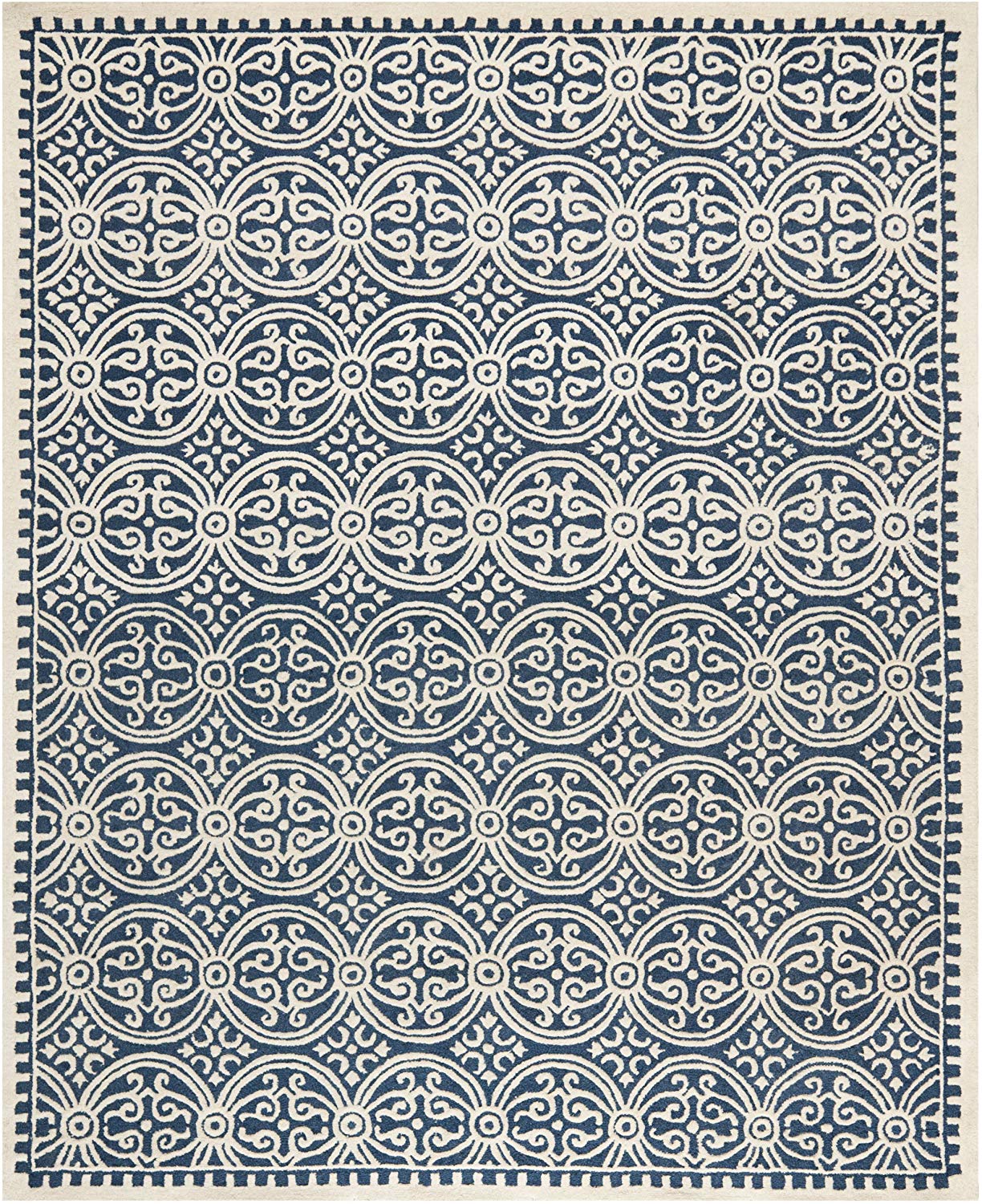 Handcrafted Geometric Navy Blue Ivory Premium Wool Soft Area Rug
