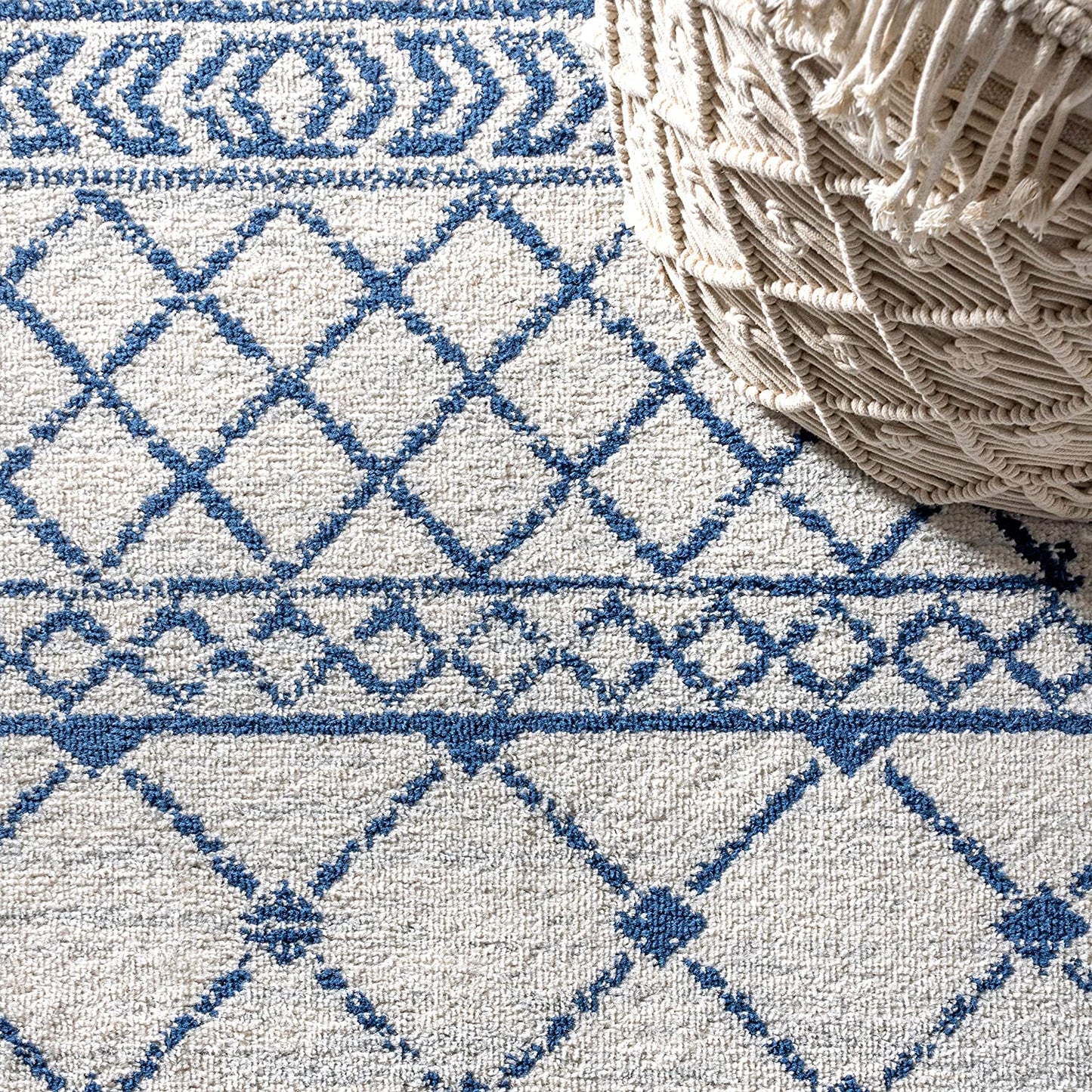 Moroccan HYPE Boho Vintage Tribal Cream/Blue Soft Area Rug Cream/blue