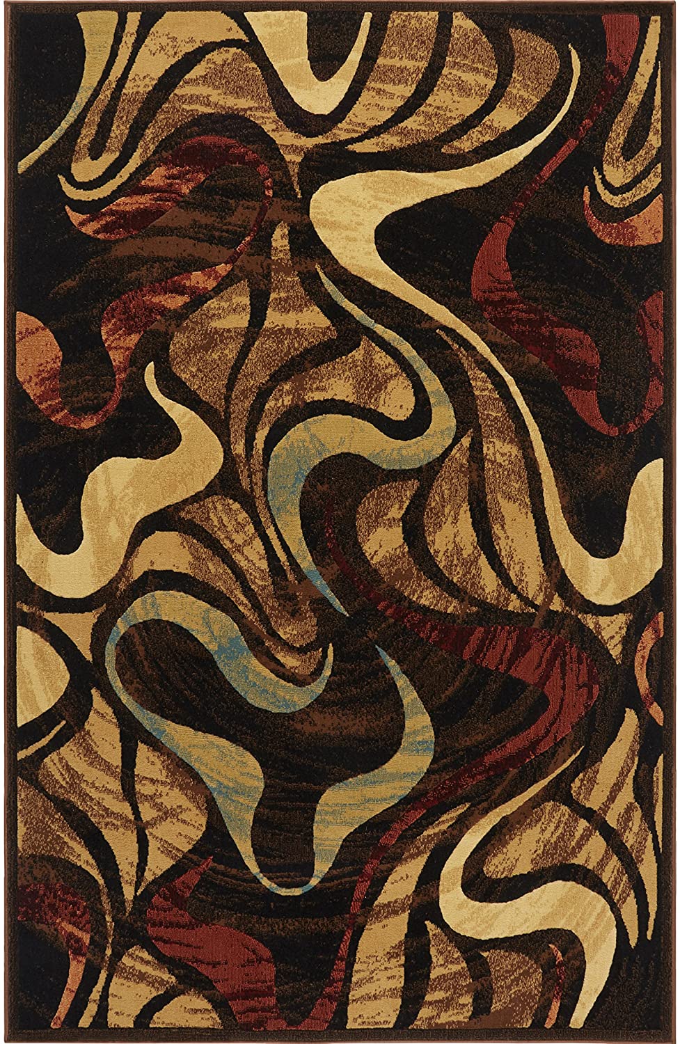 Contemporary Abstract Black Brown Beige Soft Area Rugs - Multiple Sizes