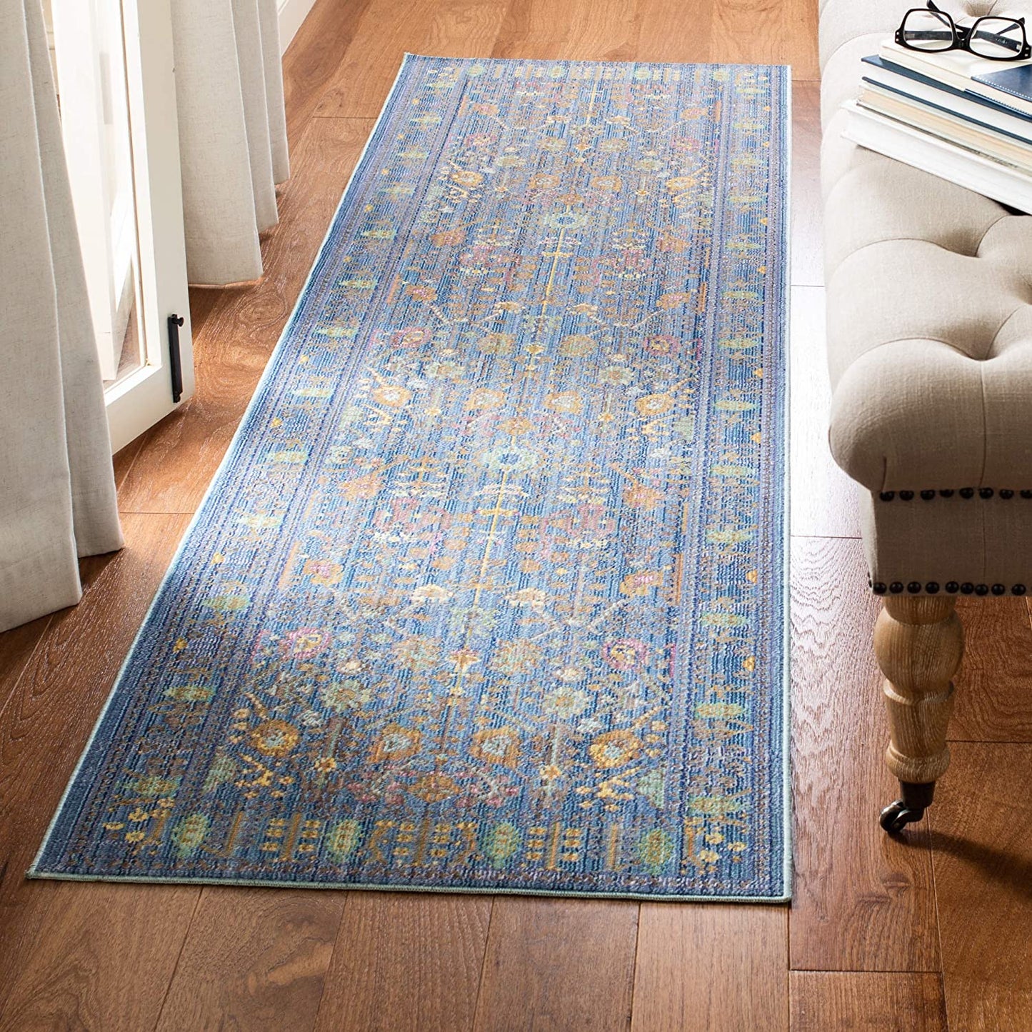 Boho Chic Distressed Area Rug, Blue / Multi