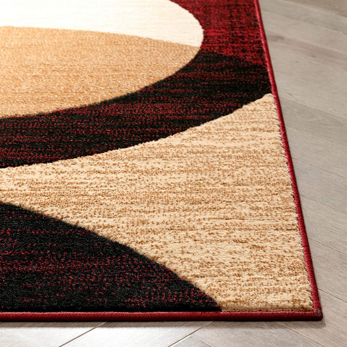Modern Styling Shapes Circles Multi Color Red Black Beige Thick Soft Area Rug