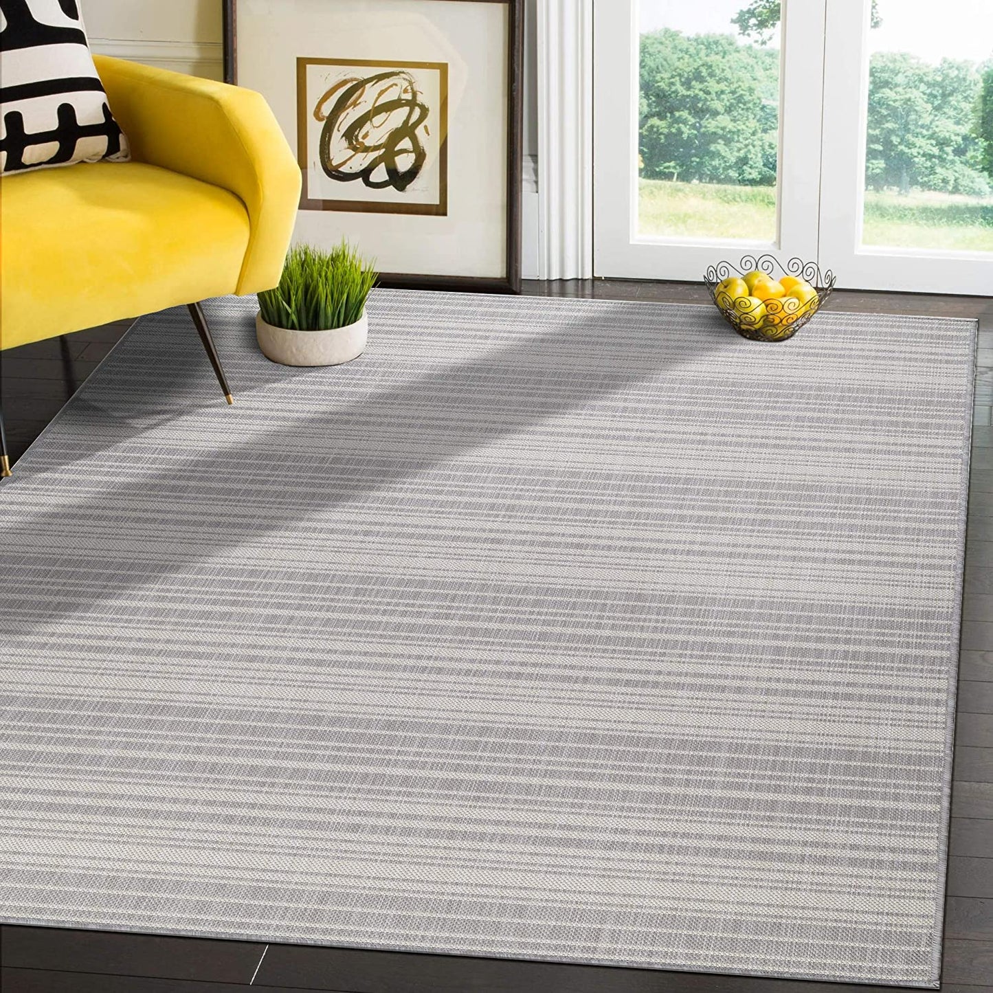 Modern Area Rugs for Indoor Outdoor Stripes Grey / White