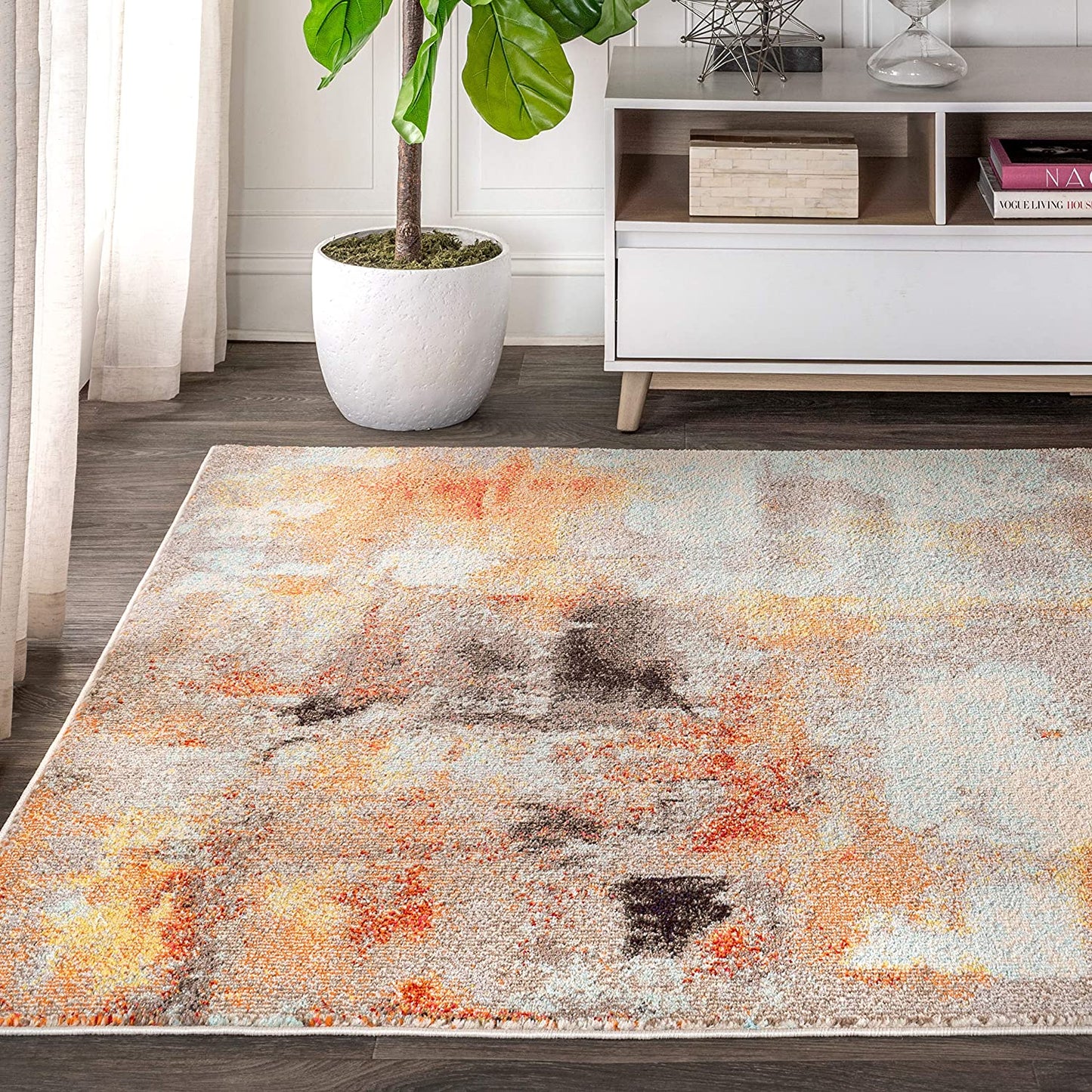 Contemporary Modern Abstract Vintage Cream/Orange Area Rug