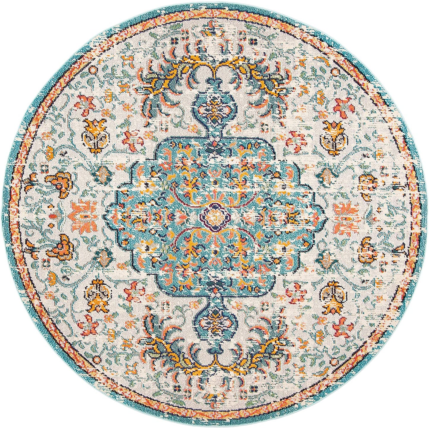 Boho Chic Vintage Medallion Distressed Area Rug, Grey/Light Blue