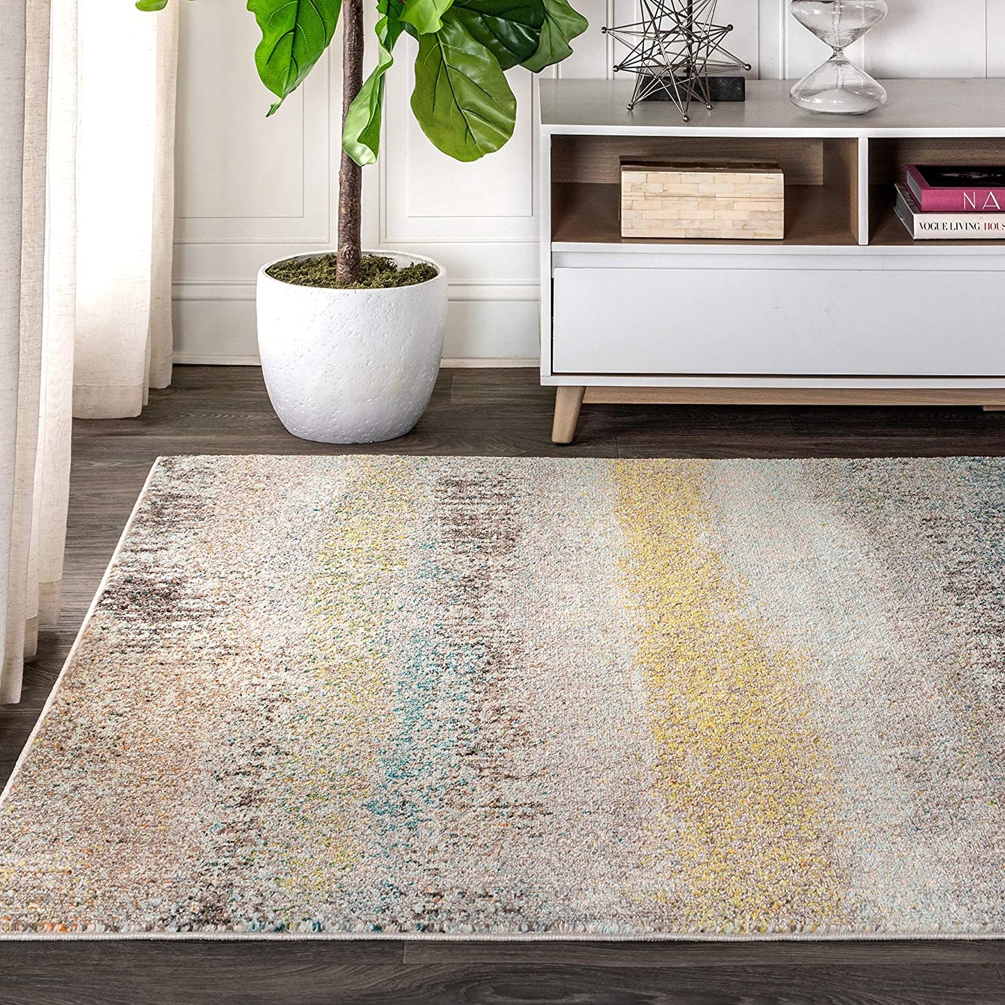 Contemporary Modern Abstract Vintage Cream/Yellow Rug