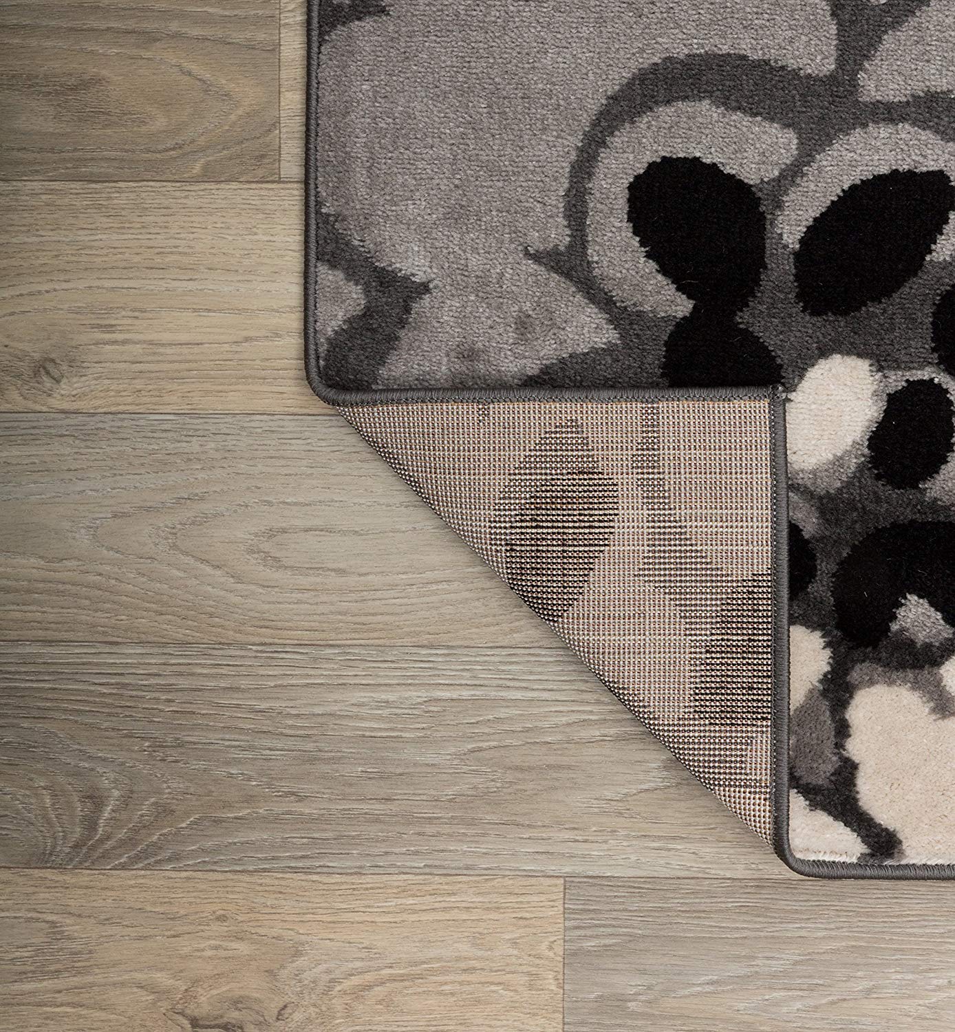 Floral Gray Black Blue Area Rug
