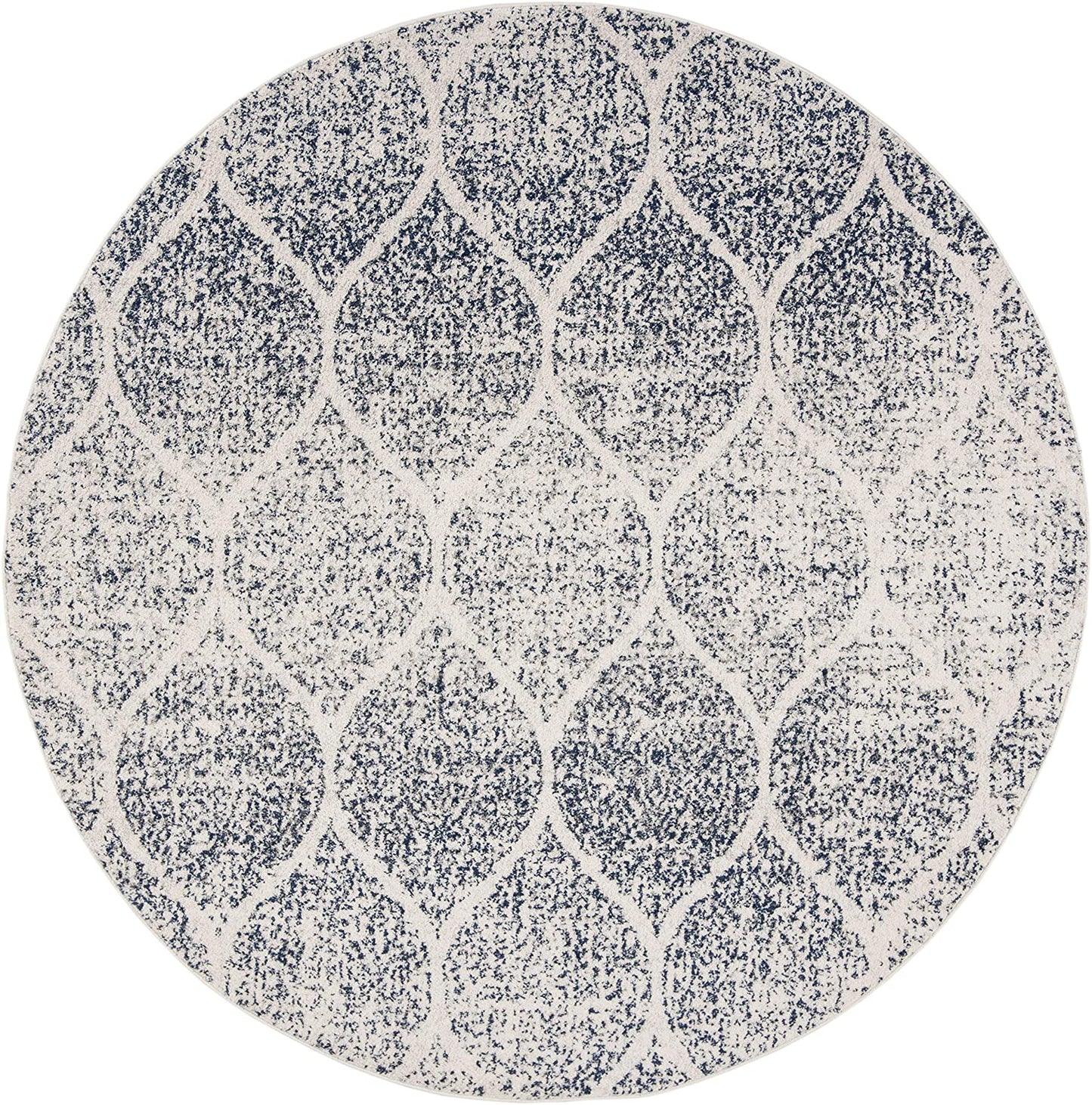 Geometric Trellis Distressed Cream Royal Blue Soft Area Rug