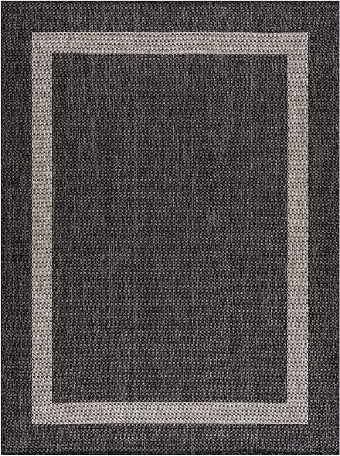 Modern Area Rugs for Indoor/ Outdoor Bordered - Dark Grey / Light Grey