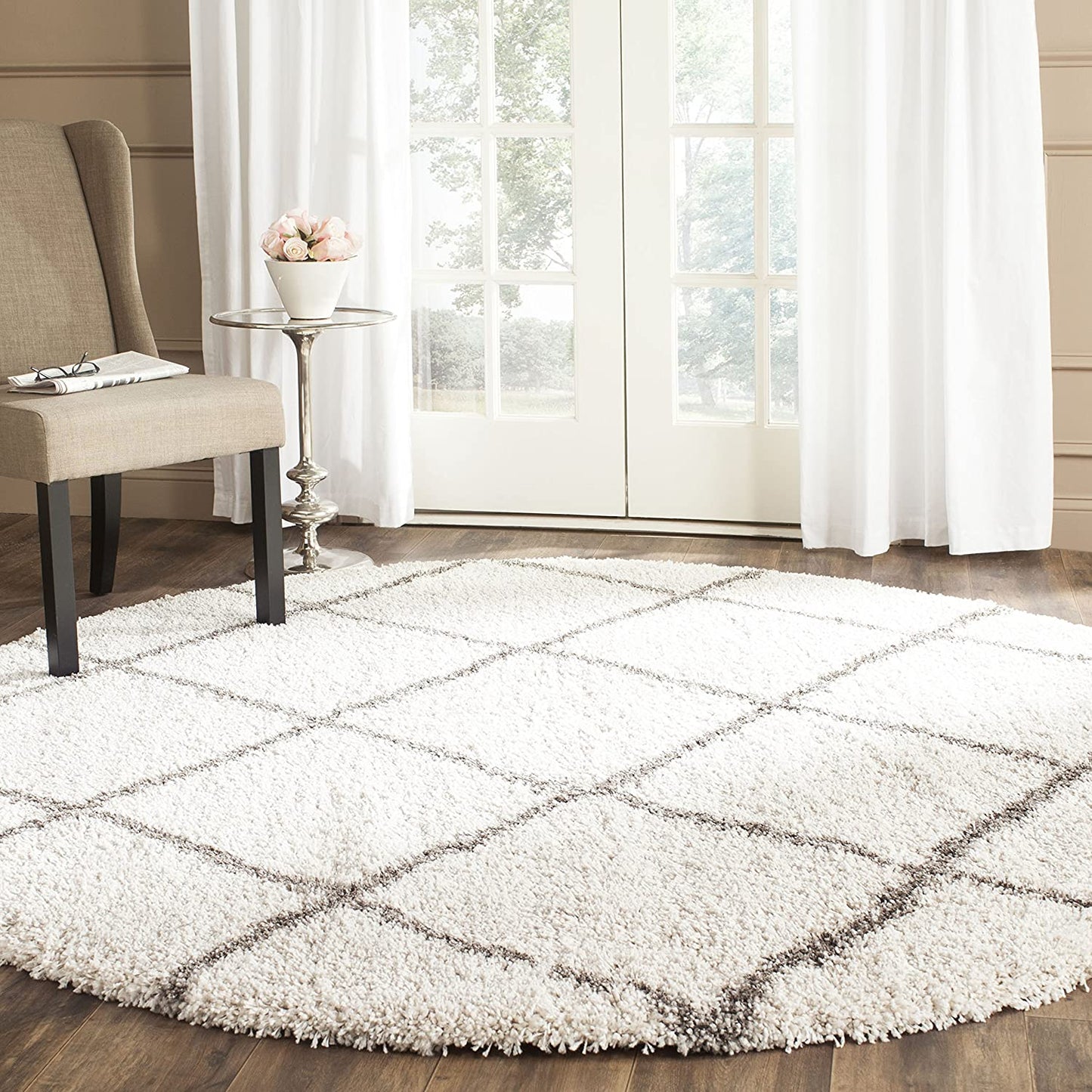 Diamond Trellis Ivory/Grey Soft Plush Area Rug 2-inch Thick