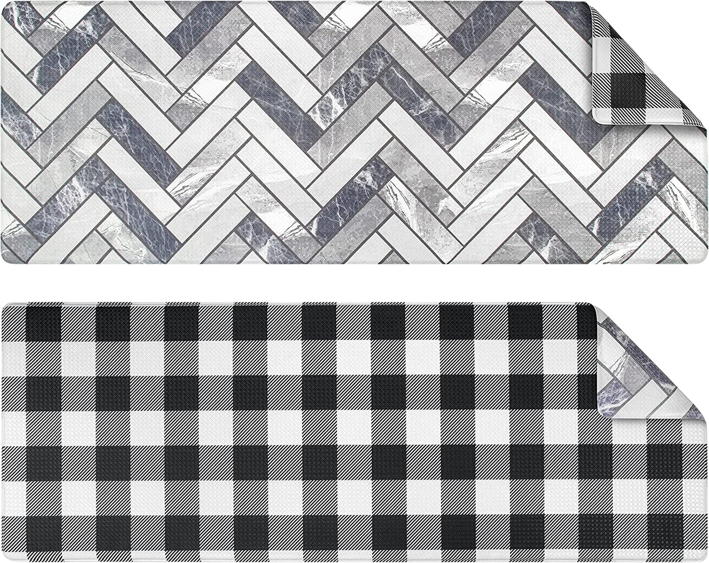 Anti Fatigue Reversible Cushioned Memory Foam Kitchen Rug Pad, 32x17 (Marble Gray)
