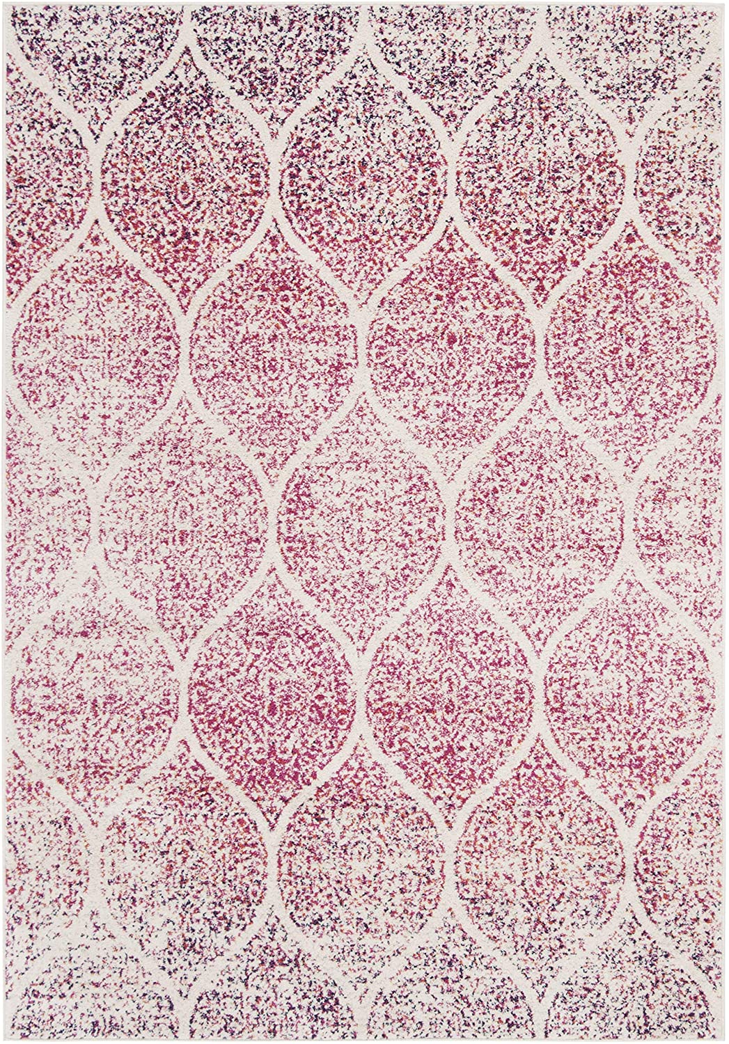Geometric Trellis Distressed Cream/Fuchsia Soft Area Rug