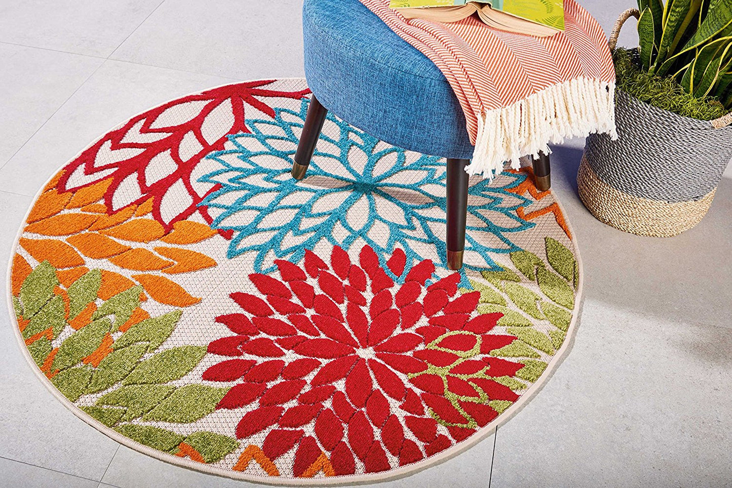 Floral Indoor/Outdoor Red Multi-color Area Rug