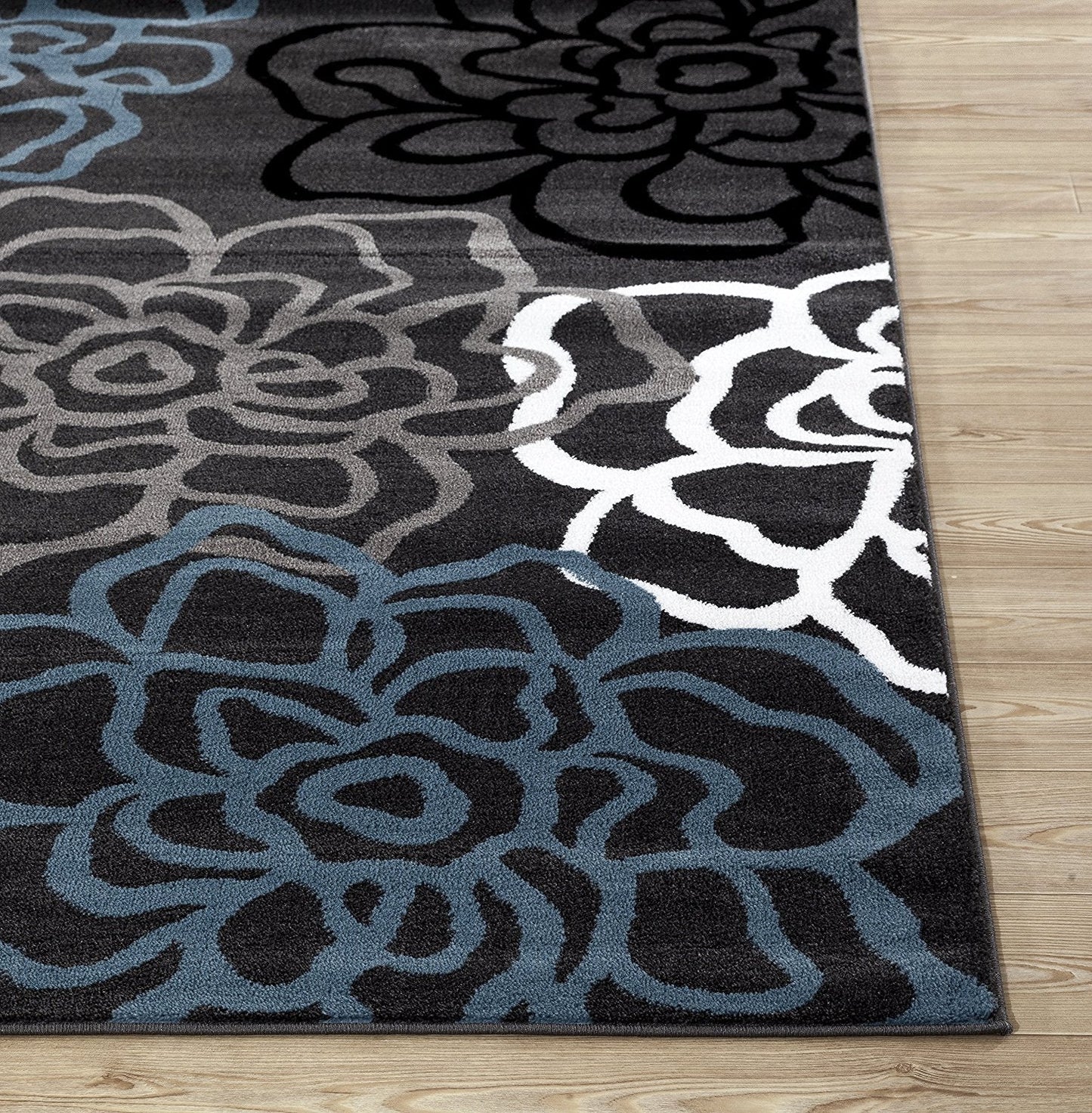 Floral Gray Blue Area Rug