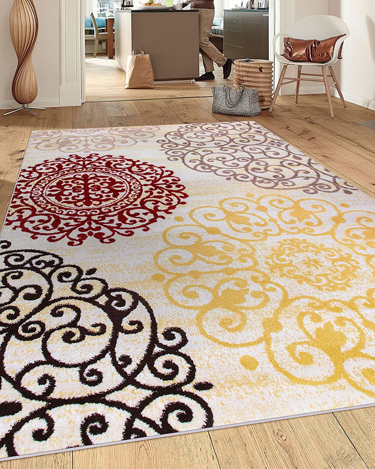 Contemporary Modern Floral Area Rug Black