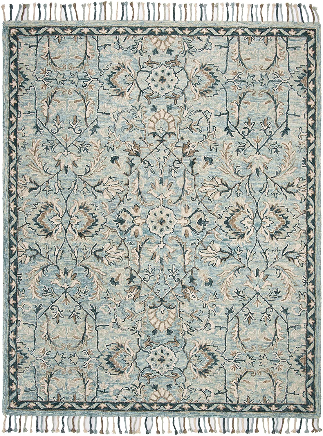 Blossom Collection Handmade Tassel Premium Wool Accent Rug Blue / Ivory