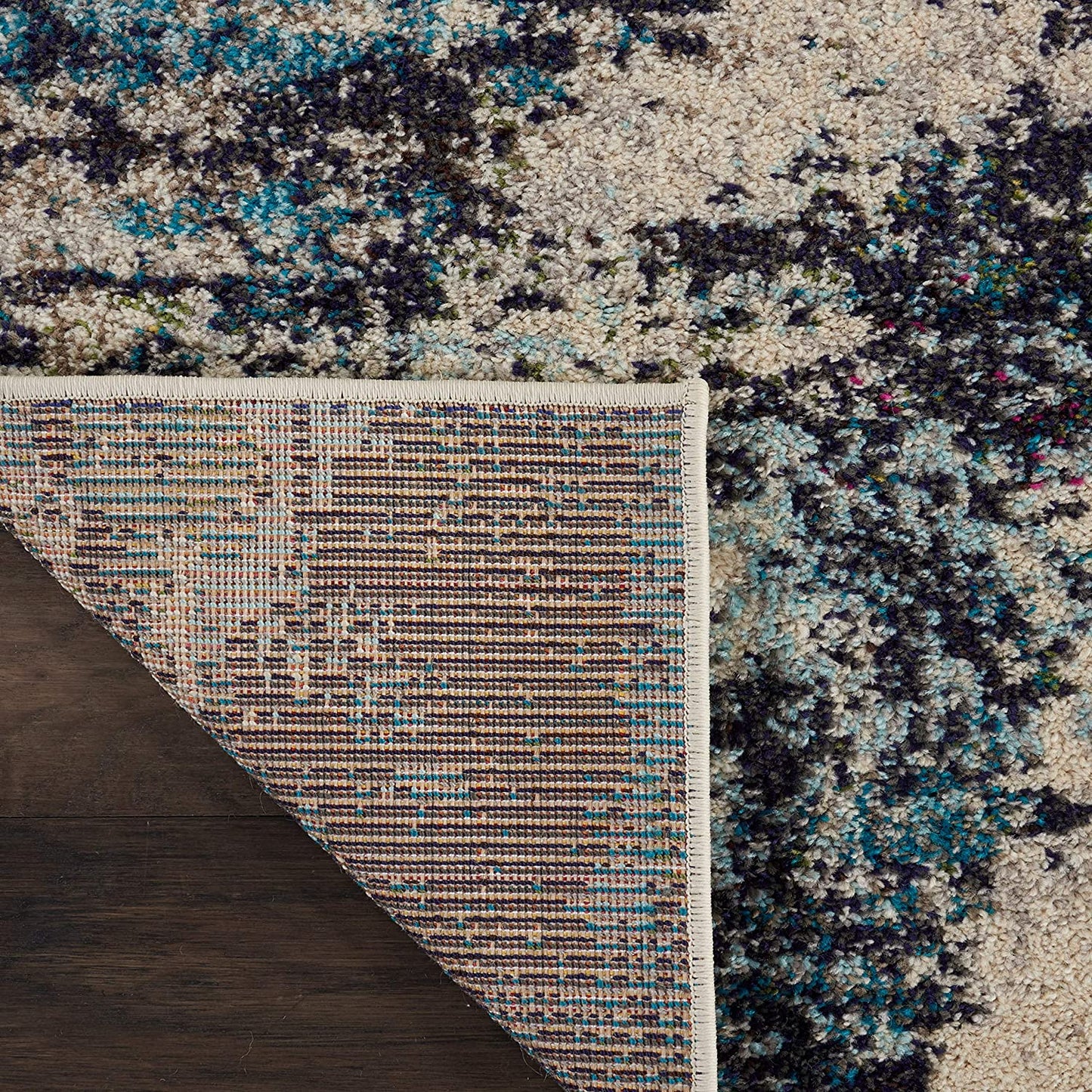 Modern Abstract Area Rug,  Ivory/Teal Blue